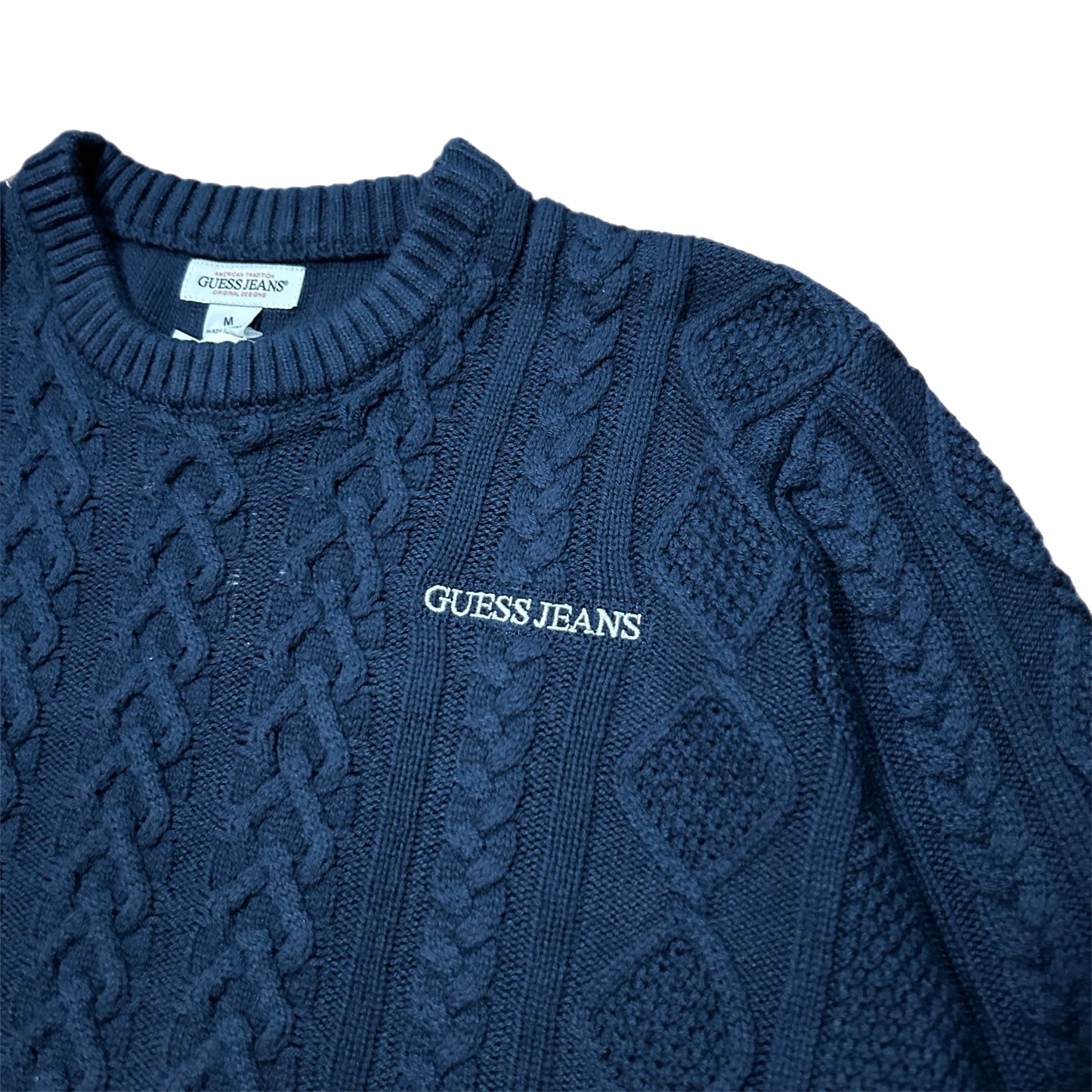 (M) Women’s Guess Jeans Cable Knit Navy Sweater