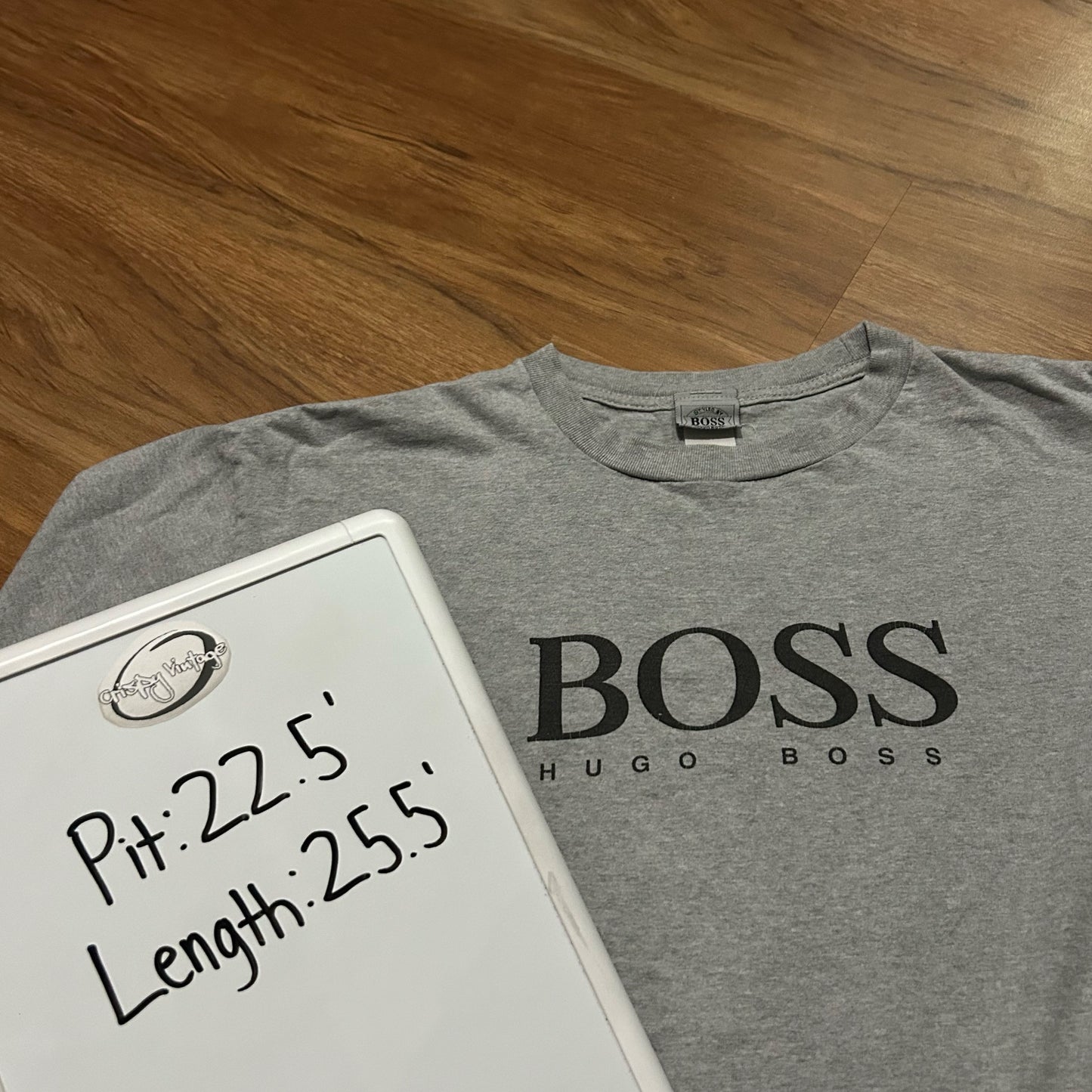 (M/L) Vintage Y2K Hugo Boss Logo Grey T-Shirt
