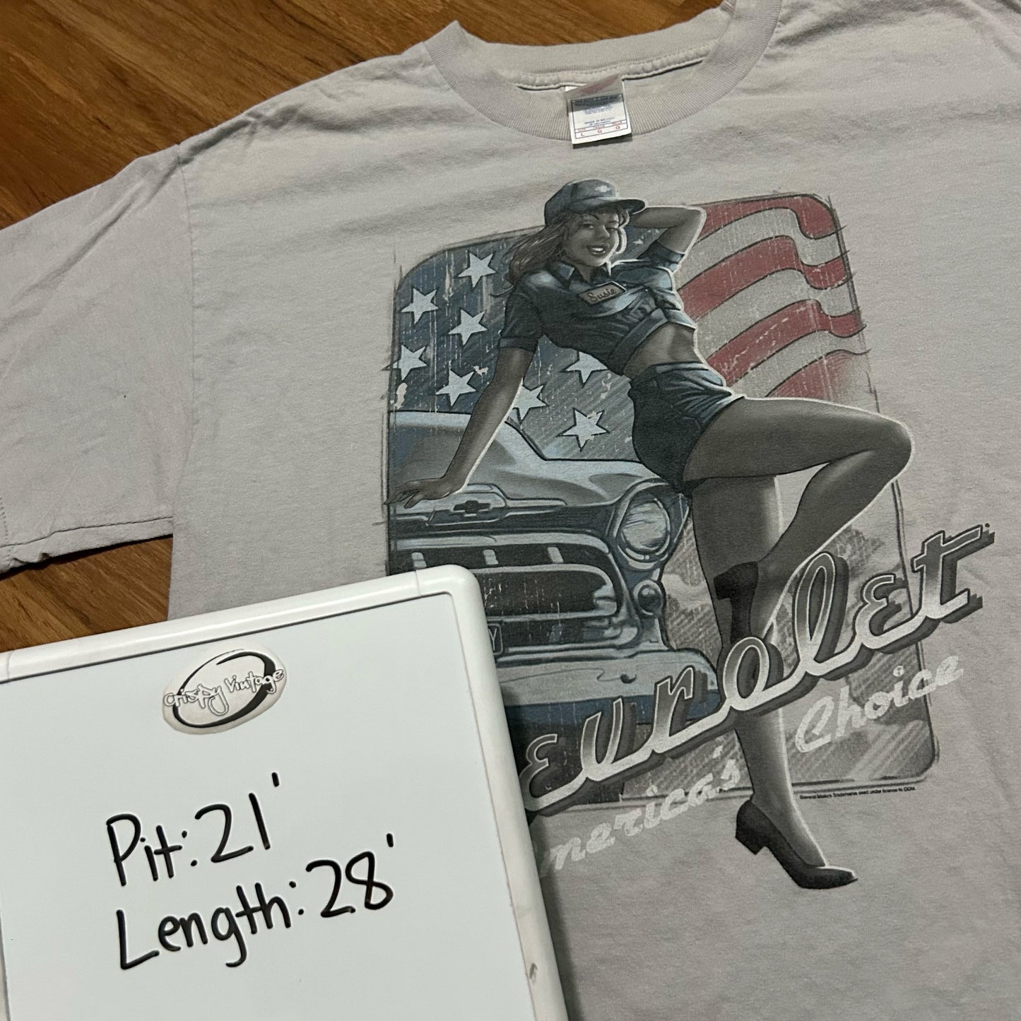 (L) Vintage Chevrolet America's Choice Pin Girl Graphic T-Shirt
