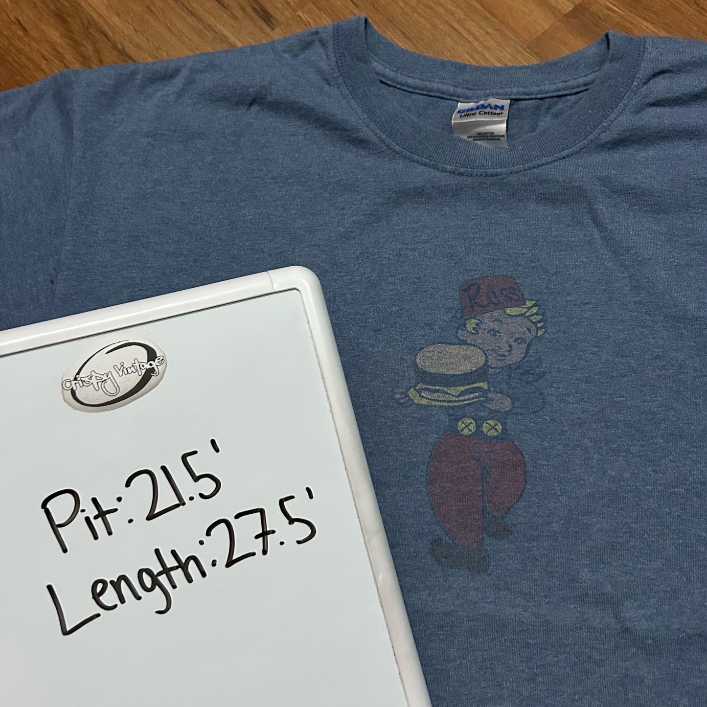 (L) Vintage Russ Skateboard Cartoon Character Blue Graphic T-Shirt