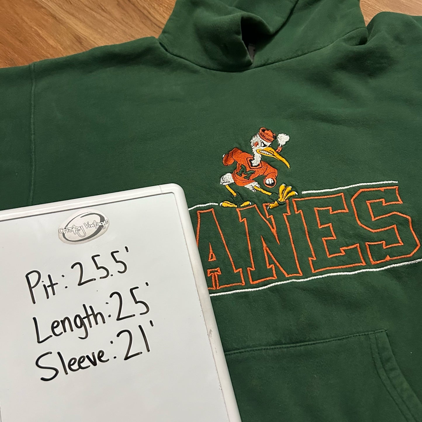 (L) Vintage 90s Miami Hurricanes Green Orange Embroidered Pullover Hoodie
