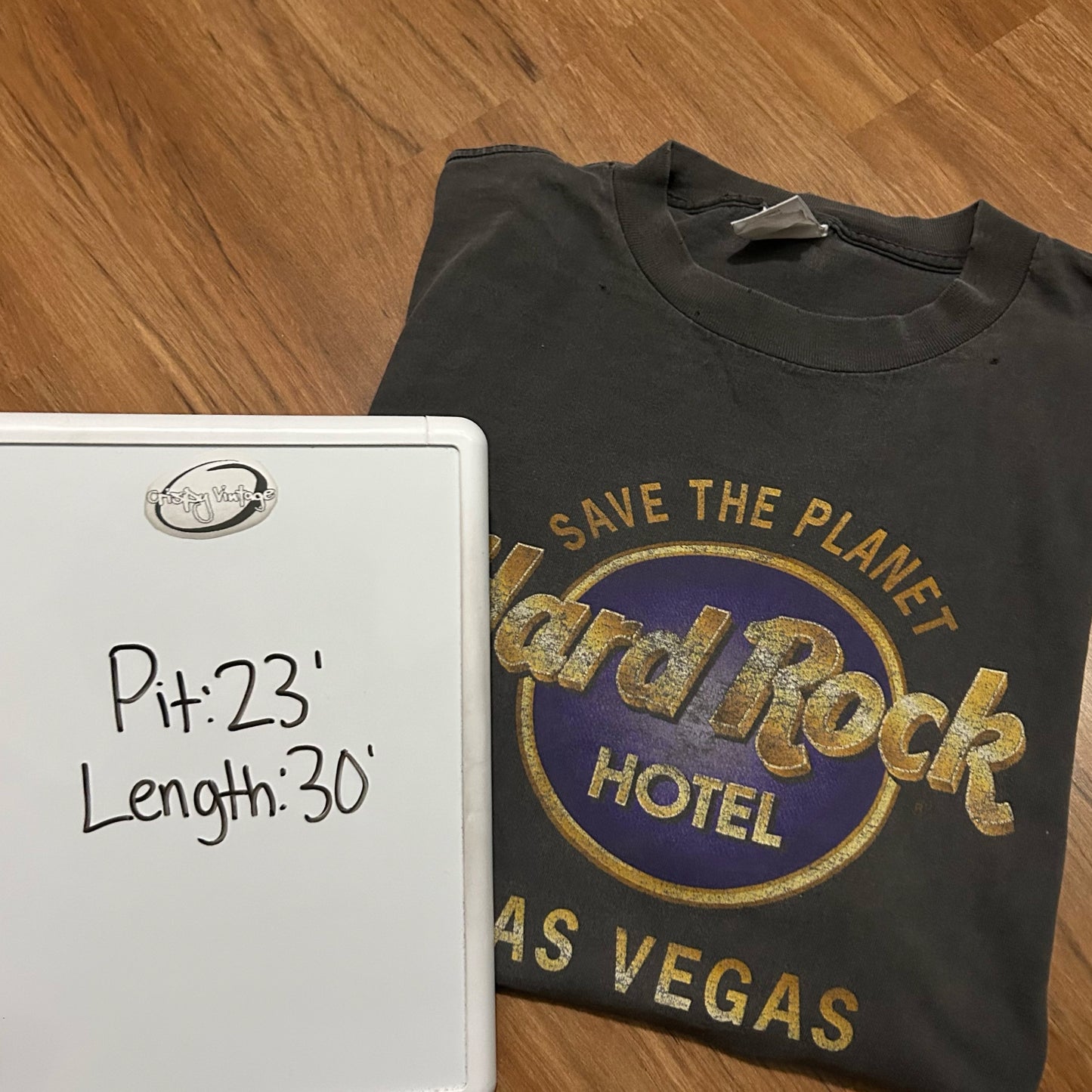 (L) Vintage 90s Hard Rock Hotel Laa Vegas "Save The Planet" Faded Black Graphic T-Shirt