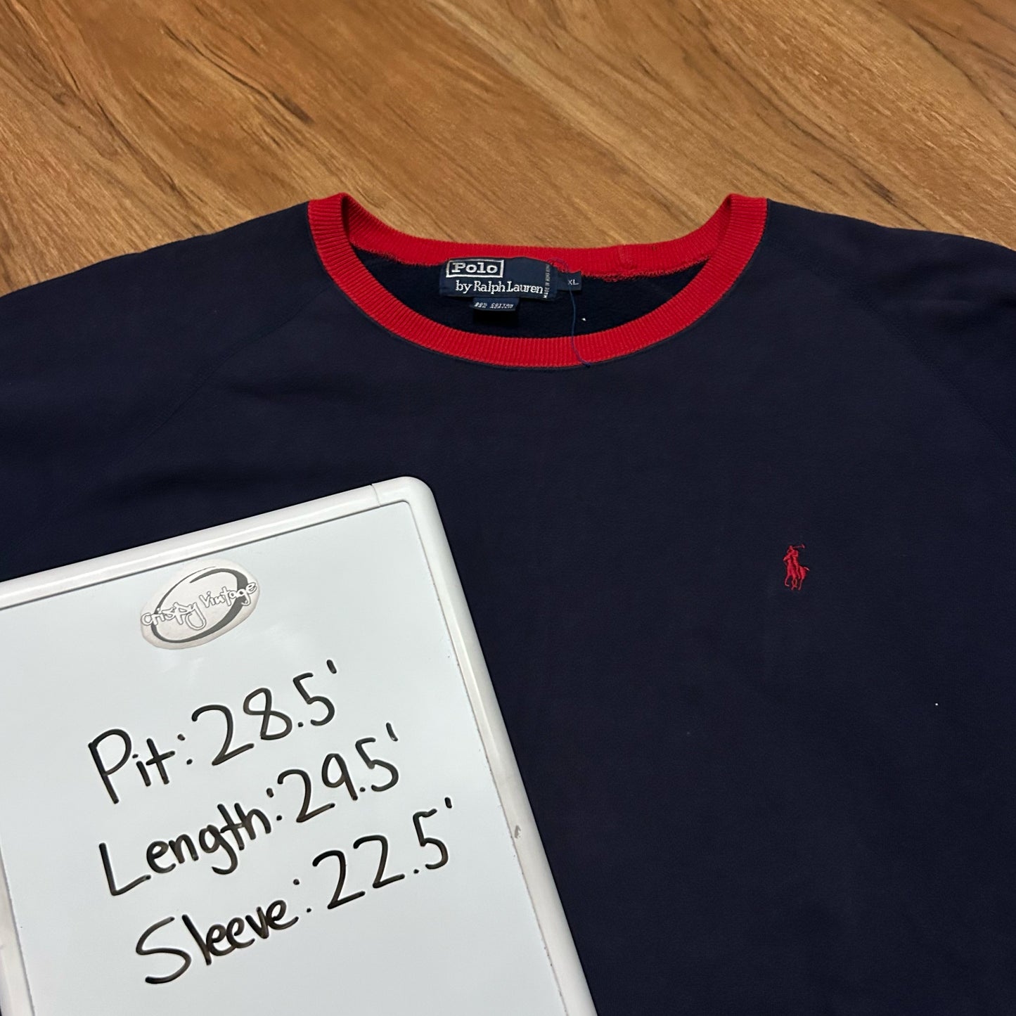 (XL) Vintage 90s Polo Ralph Lauren Navy Ringer Crewneck