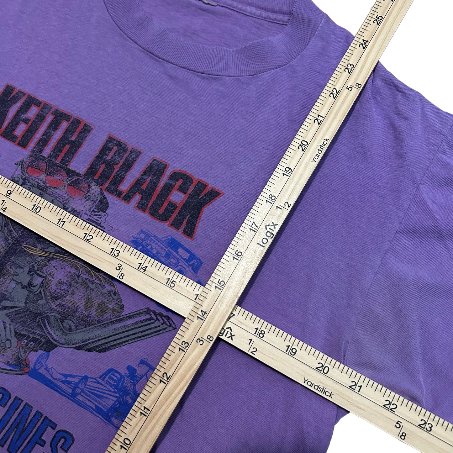 (L) 90s Single Stitch Keith Black Racing Engines Purple T-Shirt