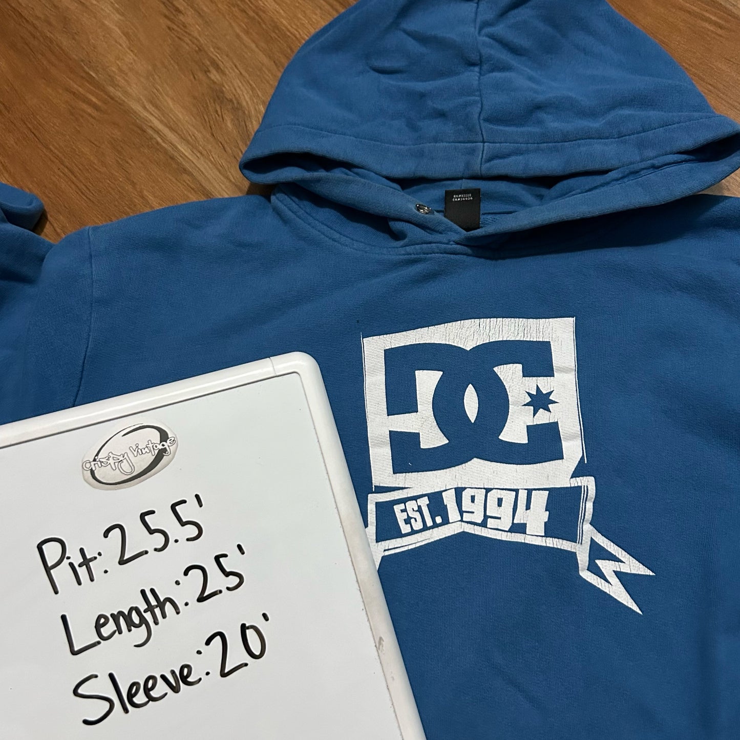 (L) Y2K DC Shoes Center Logo Pullover Blue Hoodie