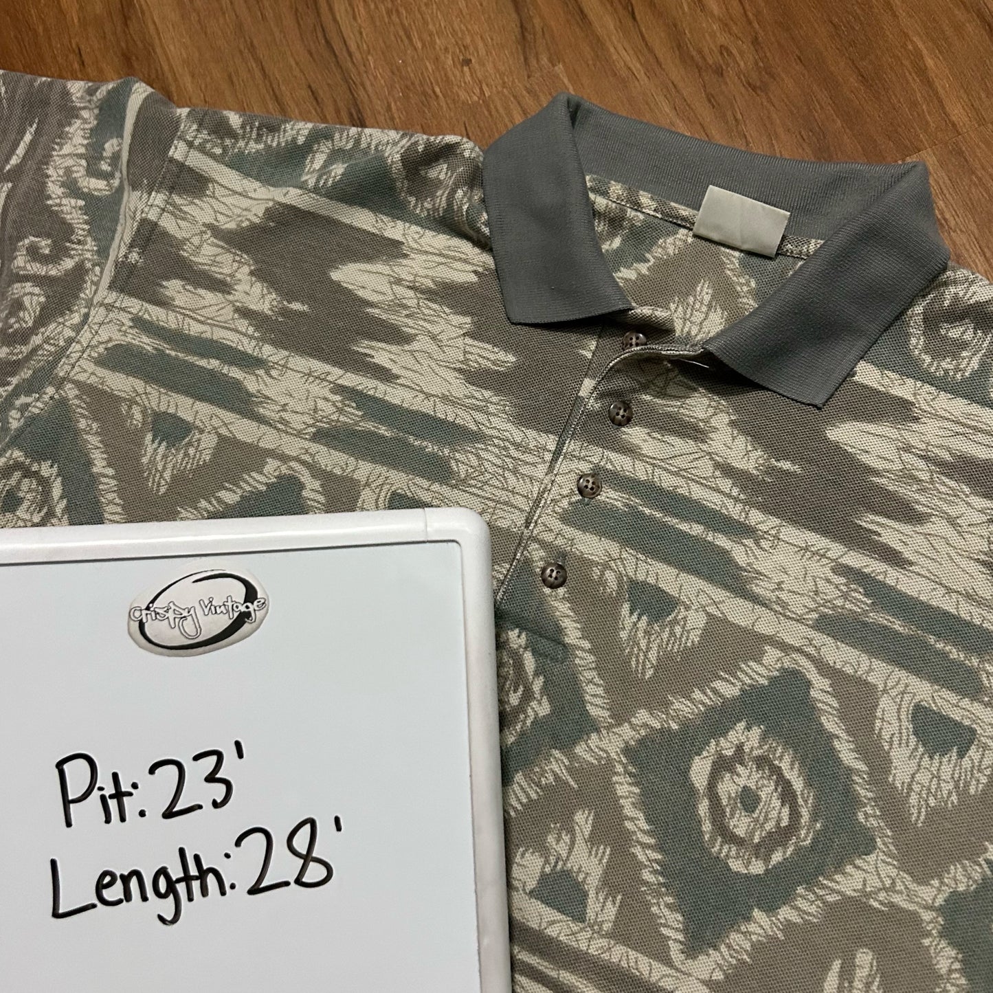 (L) Vintage 90s Bugle Boy Company Aztec Southwestern AOP Polo Shirt