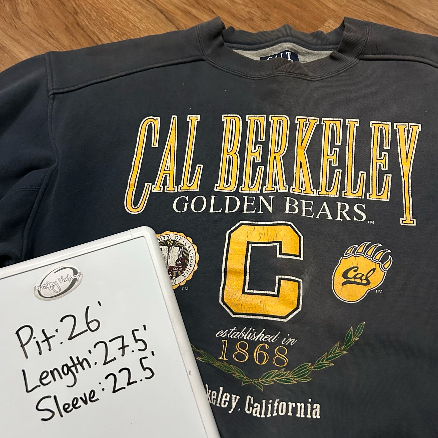 (L) Vintage Y2K Cal Berkley Golden Bears Washed Black Pullover Crewneck