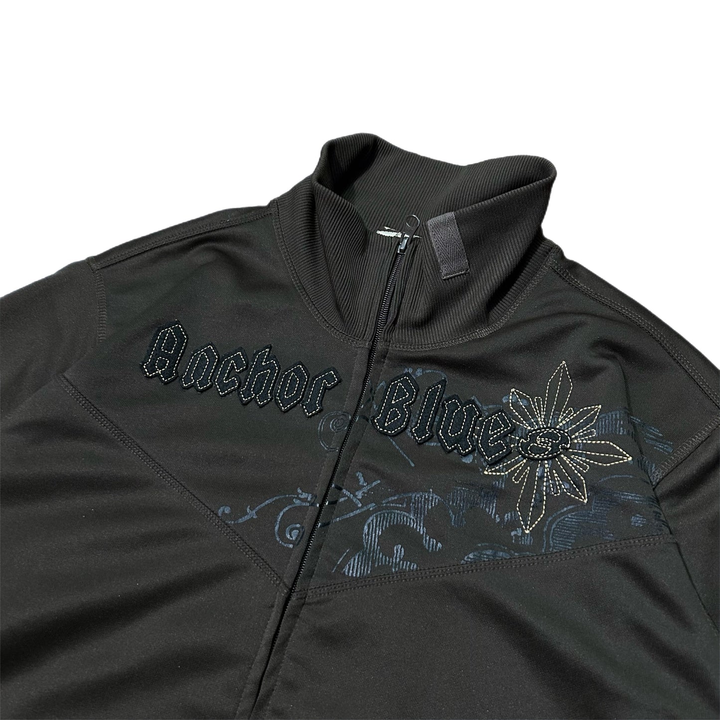 (L) Y2K Anchor Blue Turtle Neck Zip-Up
