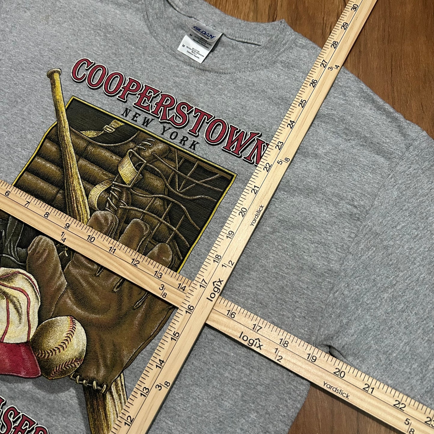 (M) Vintage Y2K Cooperstown Home of Baseball Graphic Grey T-Shirt