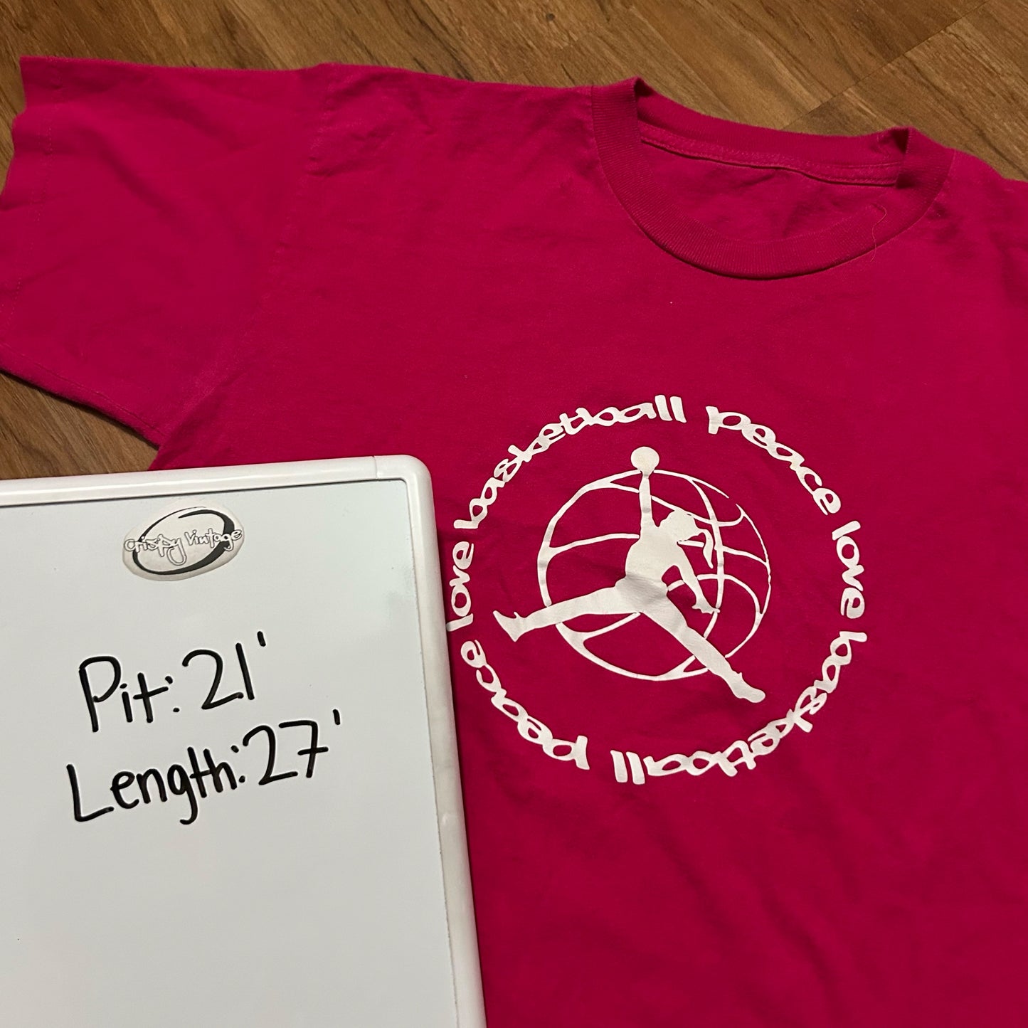 (M) Peace Love Basketball Pink Graphic T-Shirt