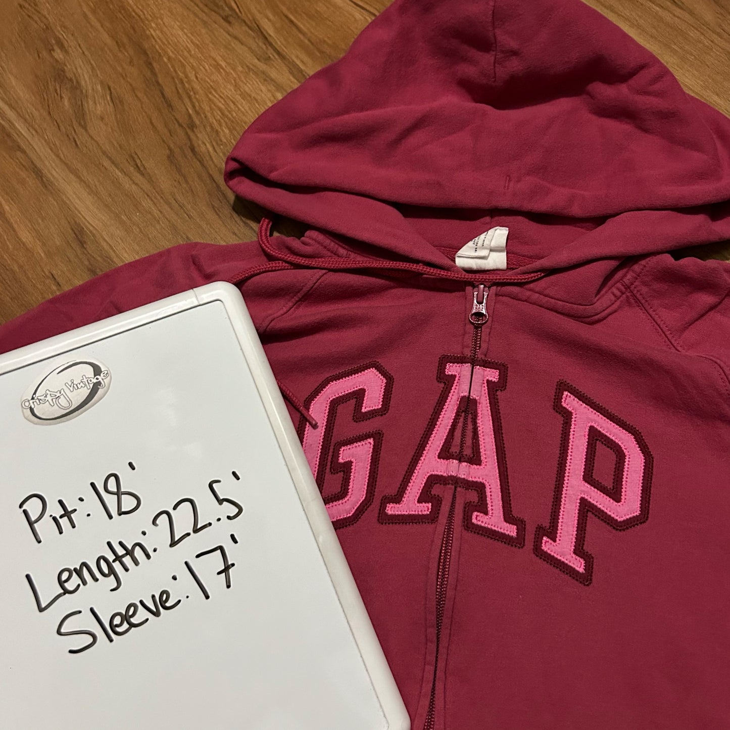 (S) GAP Women's Heritage Logo Full Zip Pink Hoodie