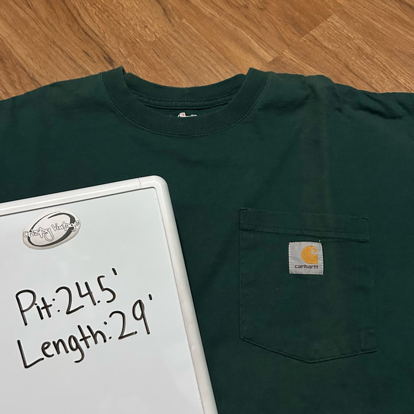 (L) Carhartt Loose Fit Heavyweight Long Sleeve Green Pocket T-Shirt