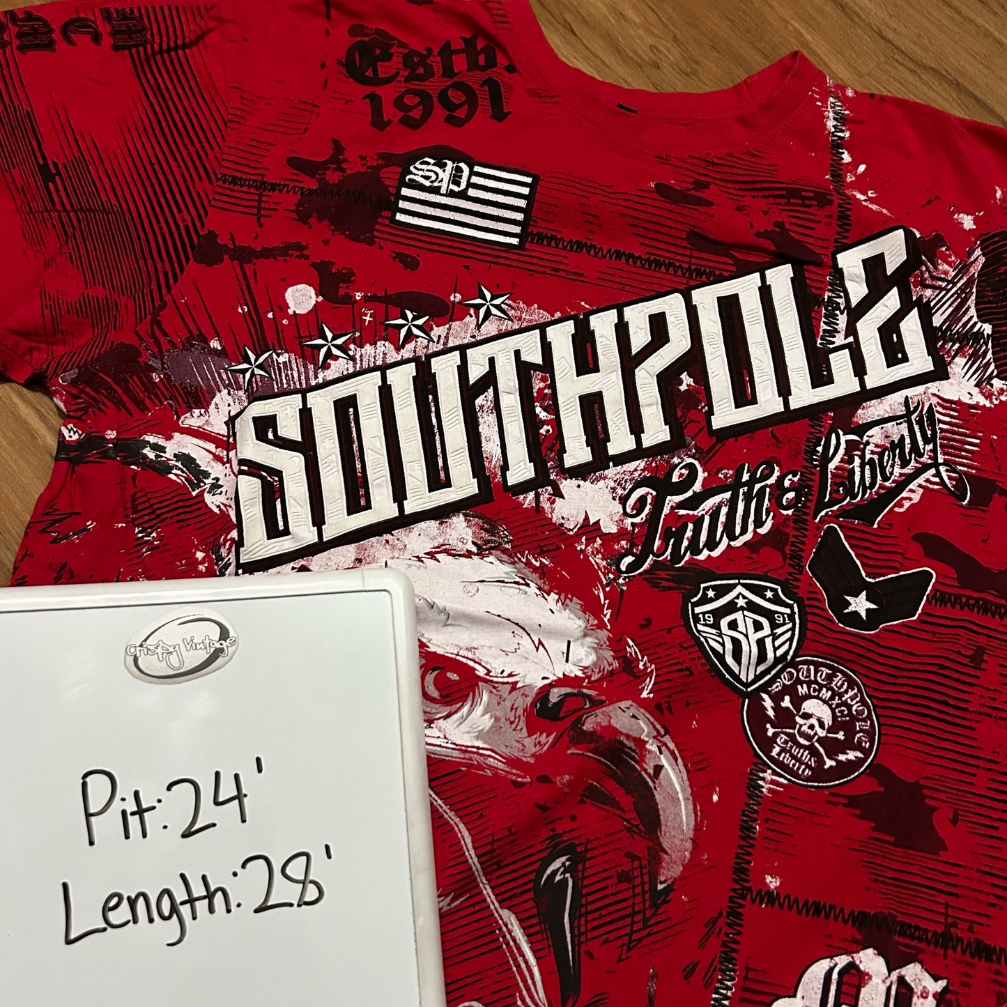 (XXL) Southpole Truth & Liberty Red Eagle Graphic T-Shirt