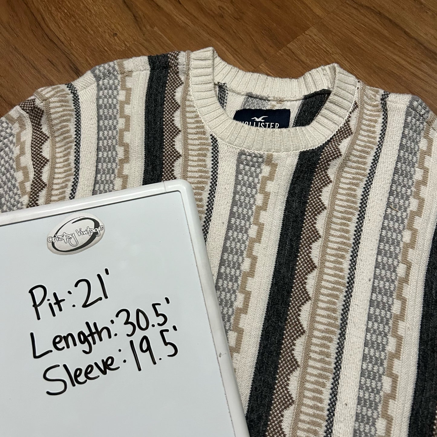 (L) Hollister Coogi Style Cable Knit Pullover Crewneck