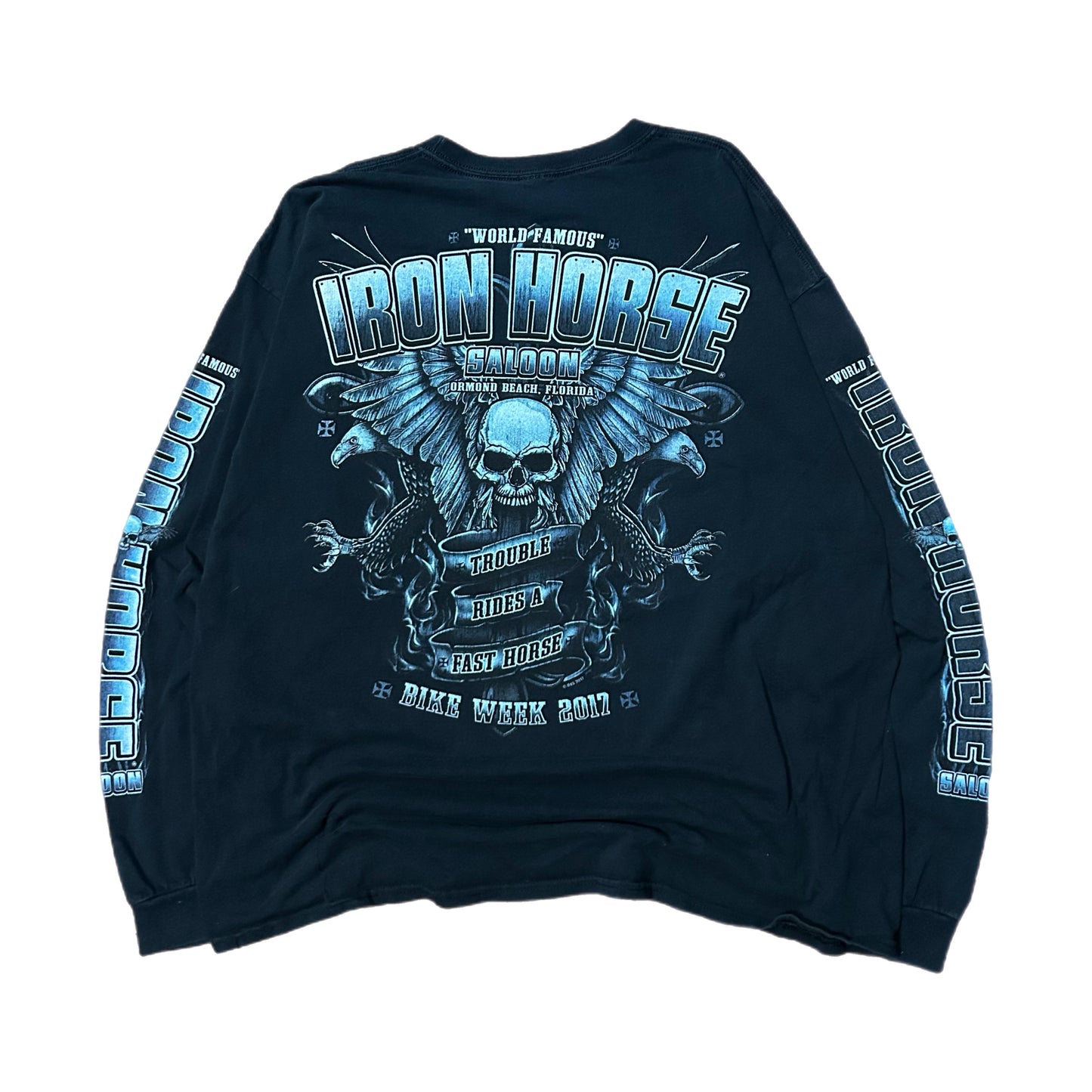 (XXL) Iron Horse Saloon Florida 'Trouble Rides A Fast Horse' Longsleeve