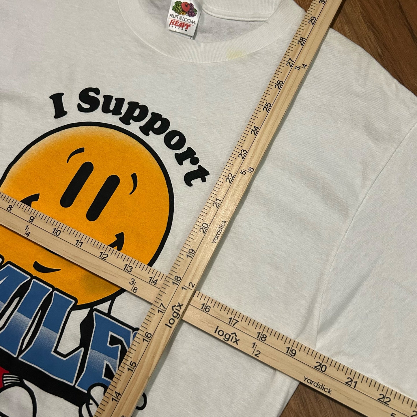 (L) Vintage Y2K I Support Smiley Graphic White T-Shirt