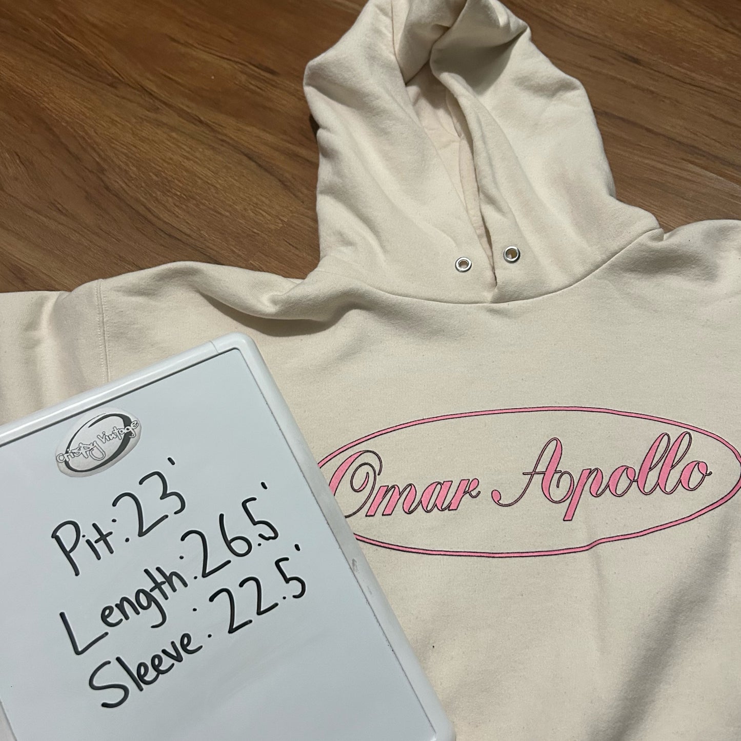 (M) Omar Apollo Ivory Album Cream Pink Pullover Hoodie