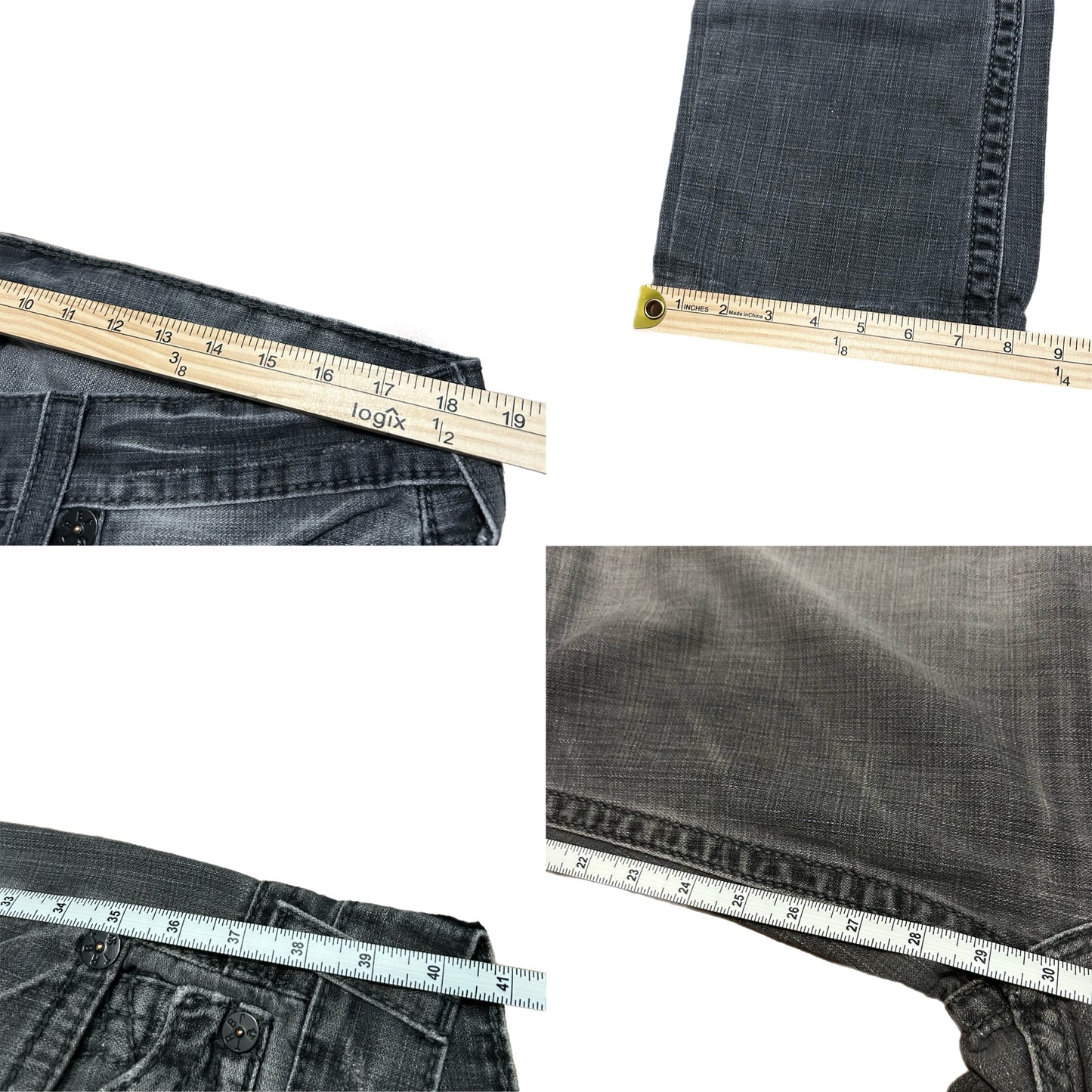 (36) True Religion Loose Fit Black Grey Wash Denim Jeans