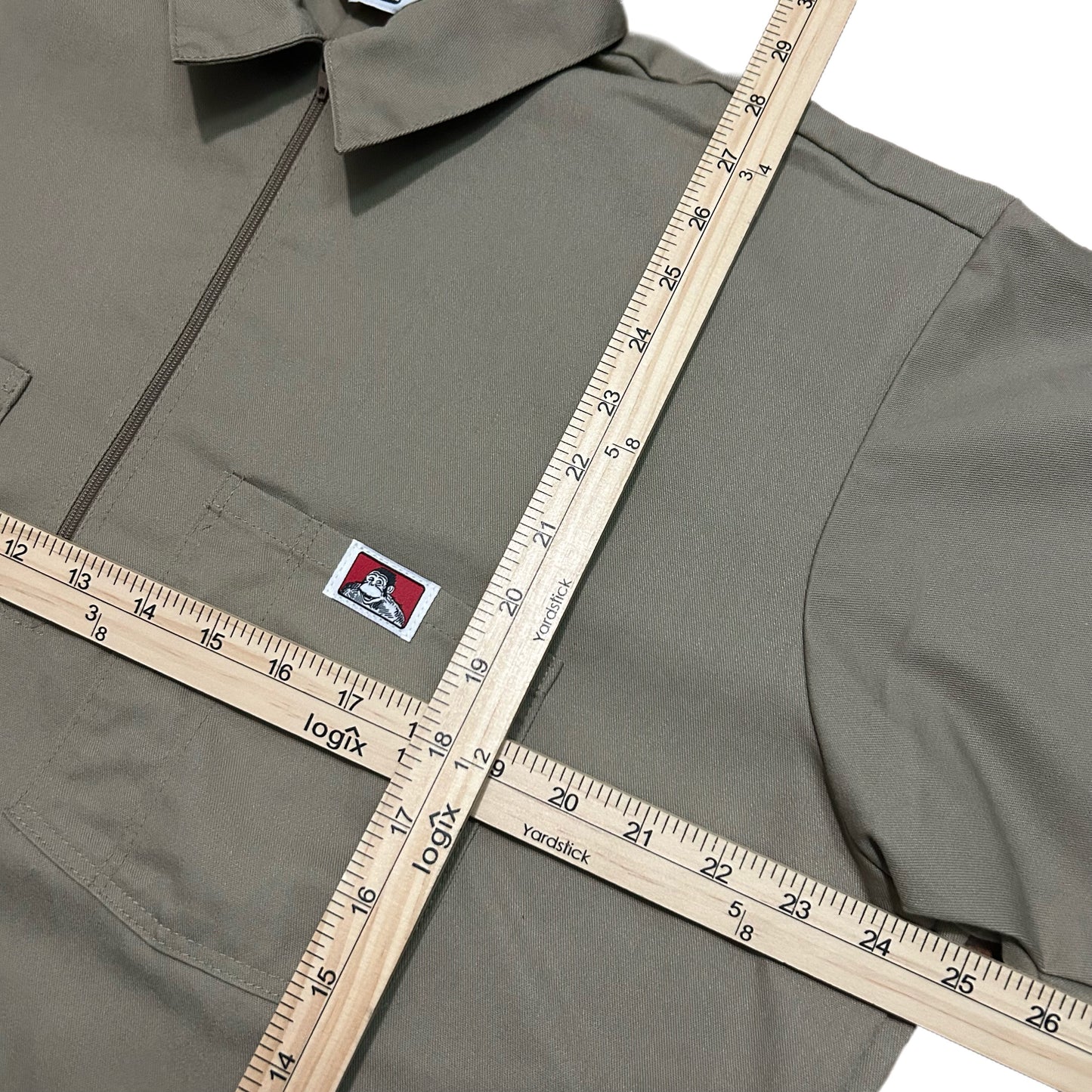 (L) Vintage Ben Davis Short Sleeve 1/4 Zip Beige Shirt