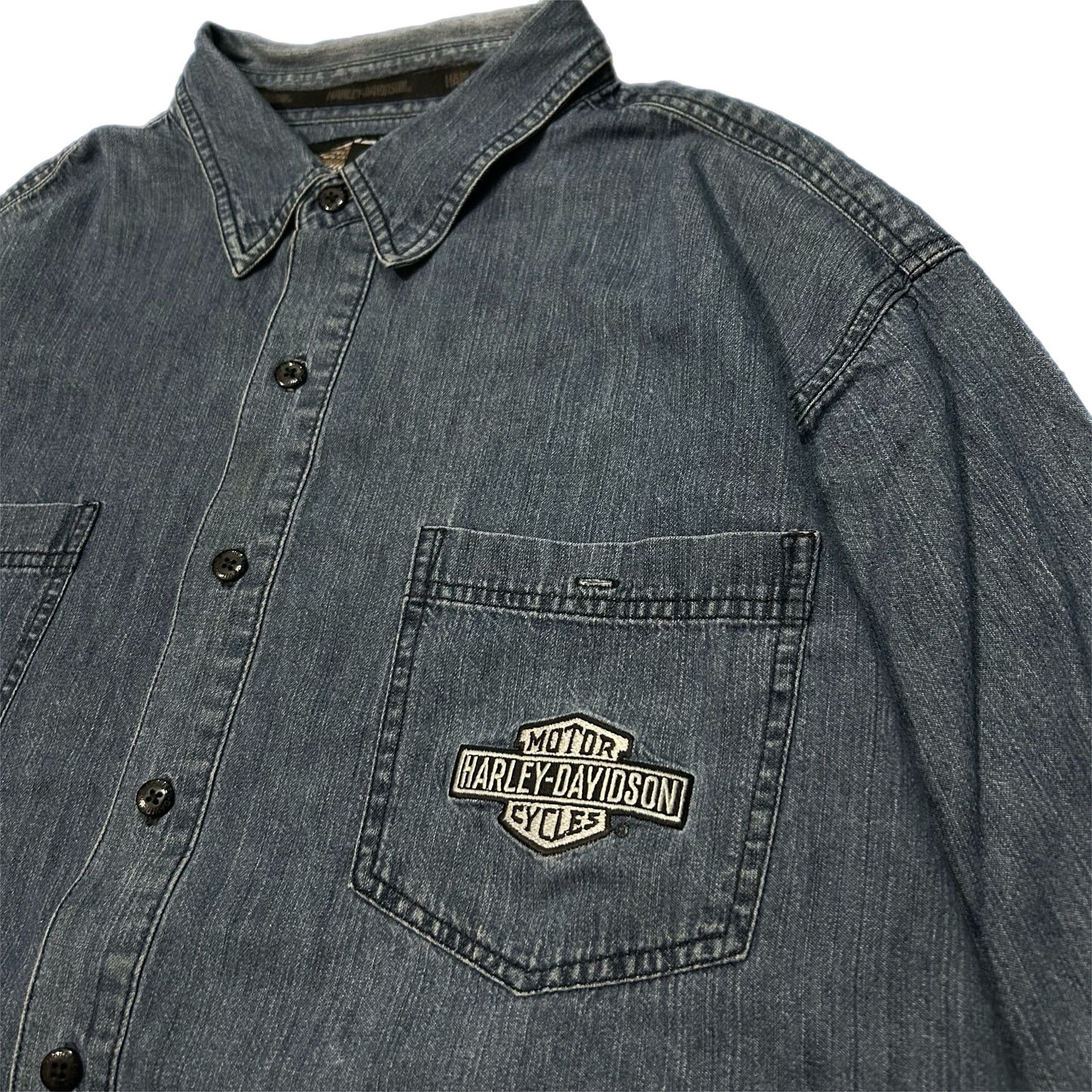 (XXL) Vintage Harley Davidson Denim Button-Up