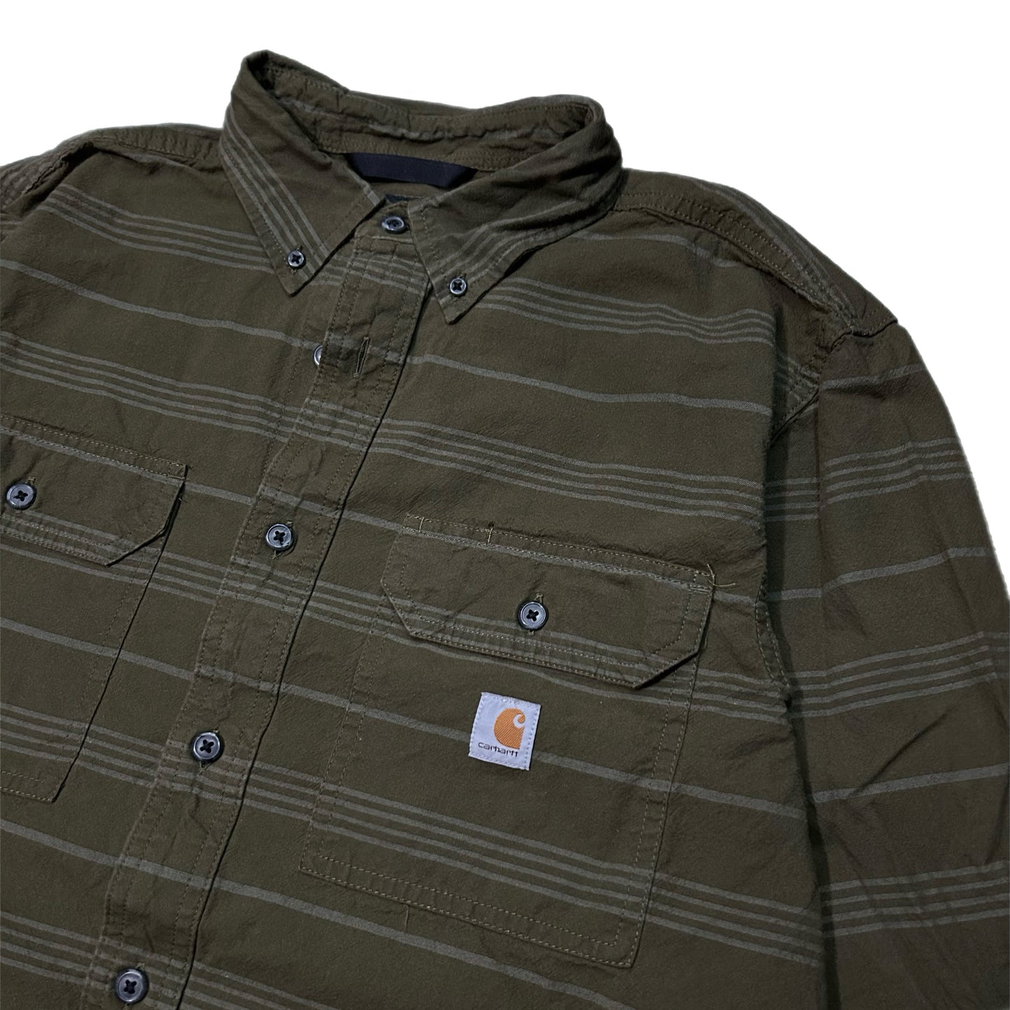 (M) Carhartt Loose Fit Olive Plaid Button-Up
