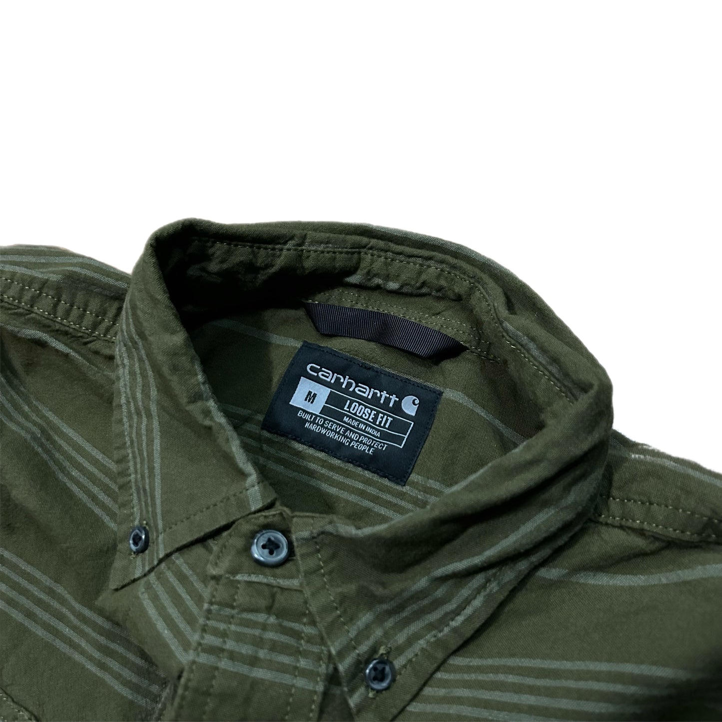 (M) Carhartt Loose Fit Olive Plaid Button-Up