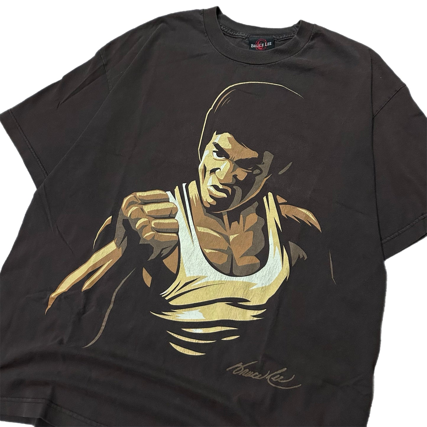 (L) Y2K Bruce Lee Movie Promo Brown Shirt