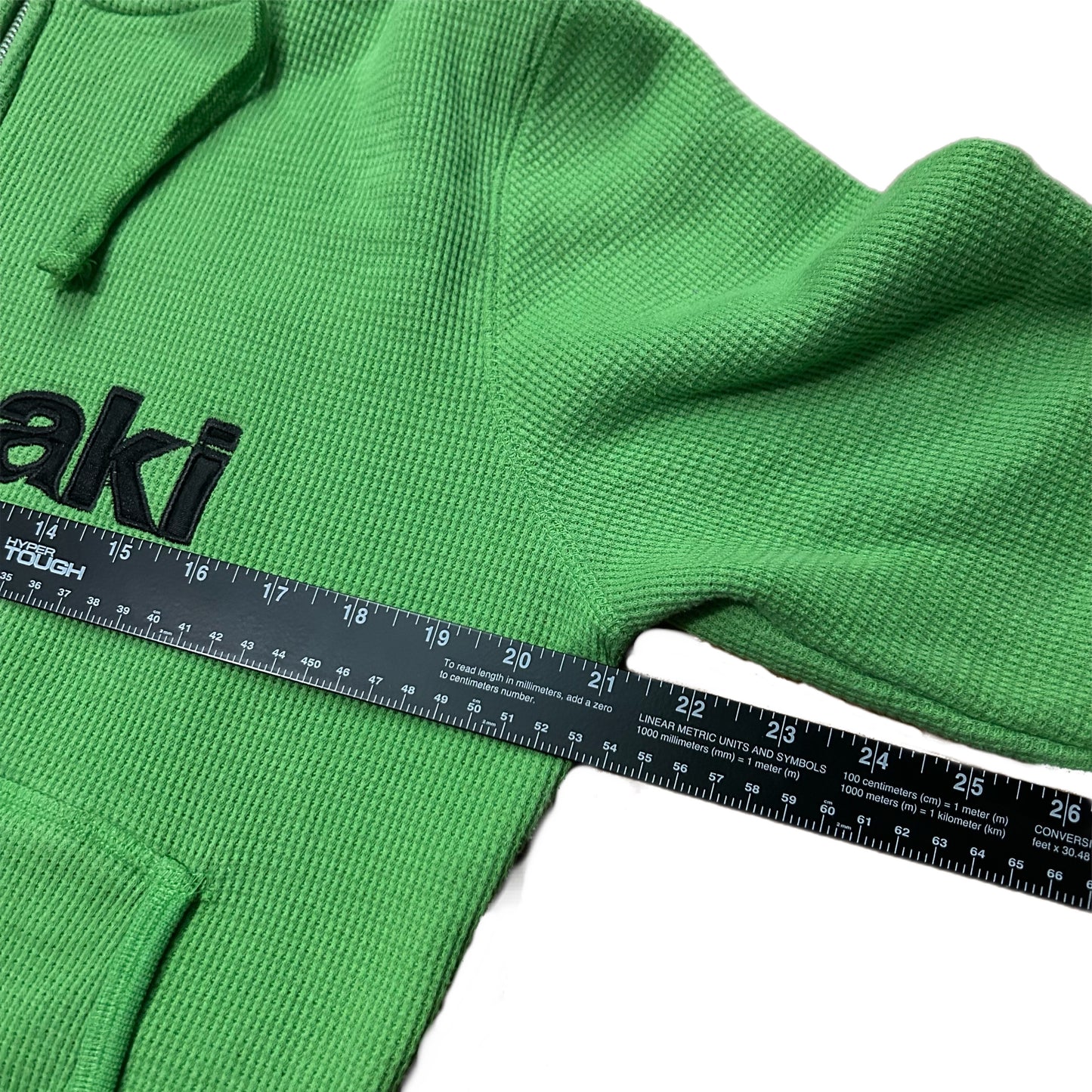 (XL) Y2K Kawasaki Thermal Waffleknit Green Zip-Up Hoodie