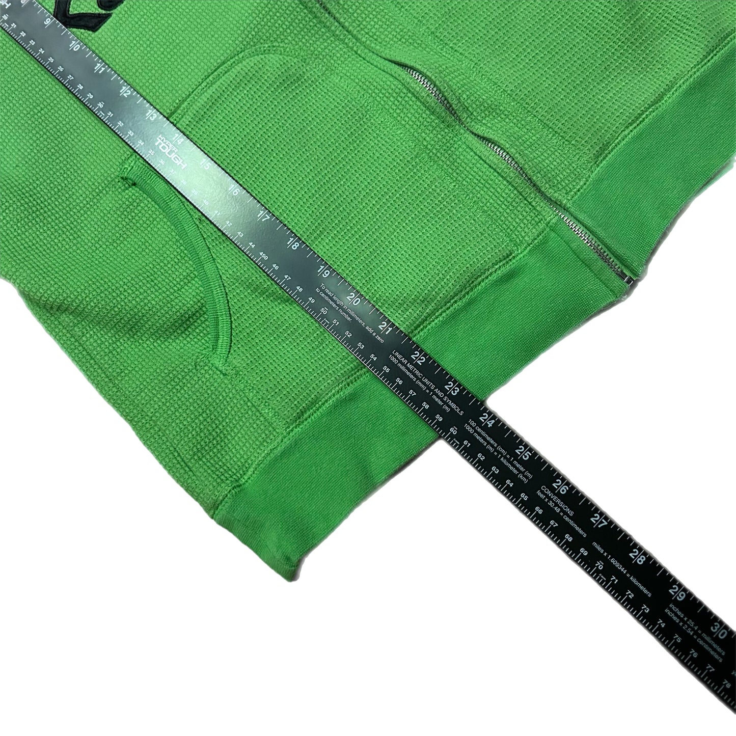(XL) Y2K Kawasaki Thermal Waffleknit Green Zip-Up Hoodie