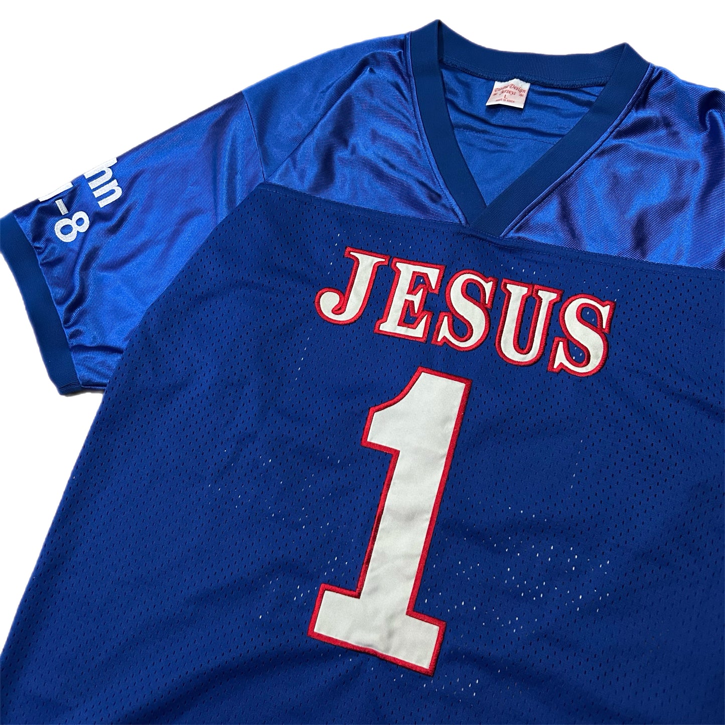 (L) Vintage Divine Design Jesus Embroidered Football Jersey