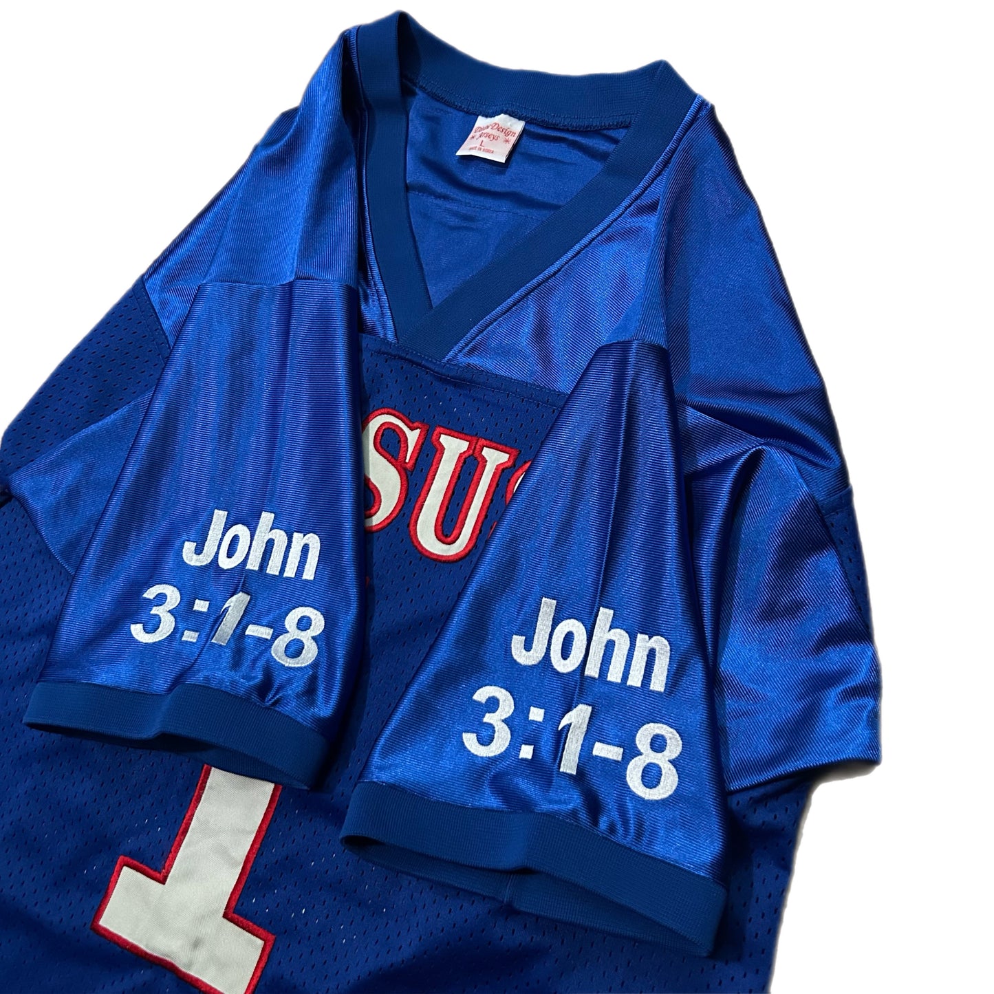 (L) Vintage Divine Design Jesus Embroidered Football Jersey