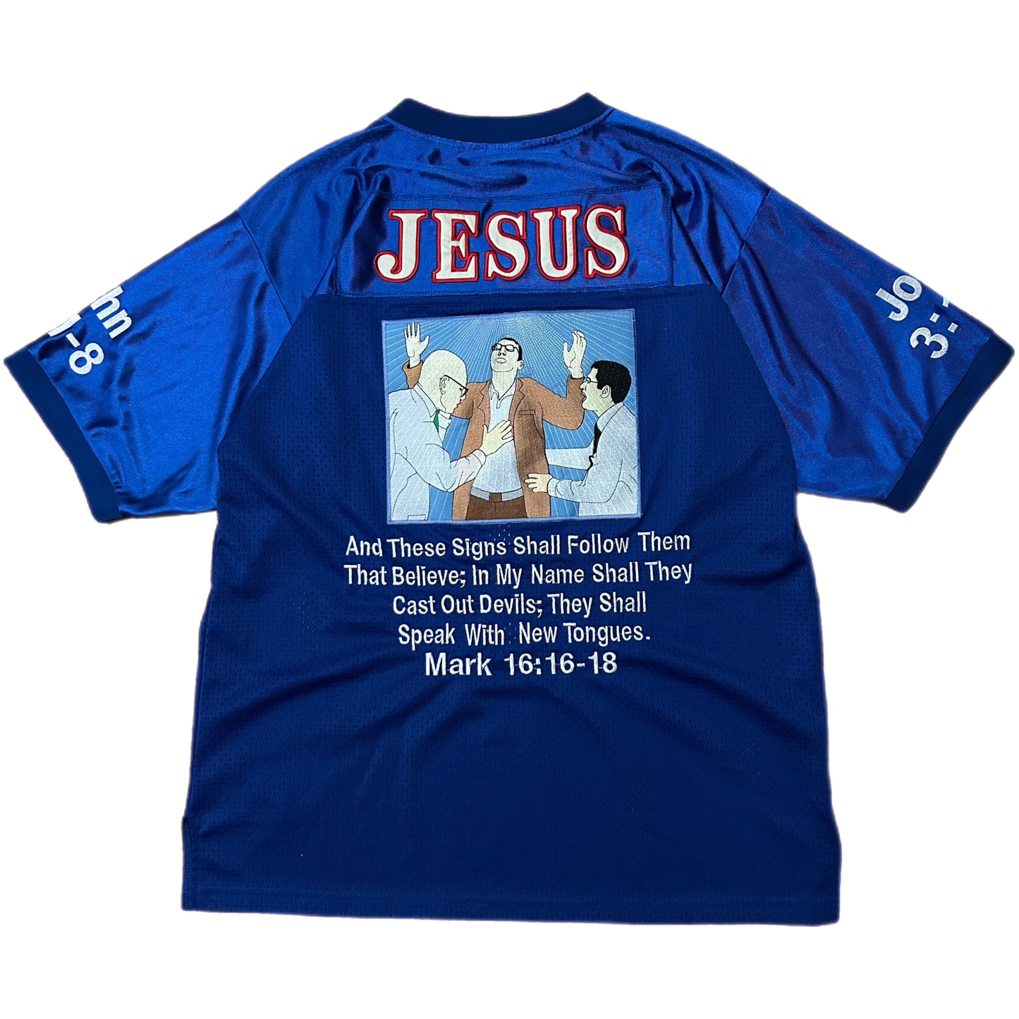 (L) Vintage Divine Design Jesus Embroidered Football Jersey