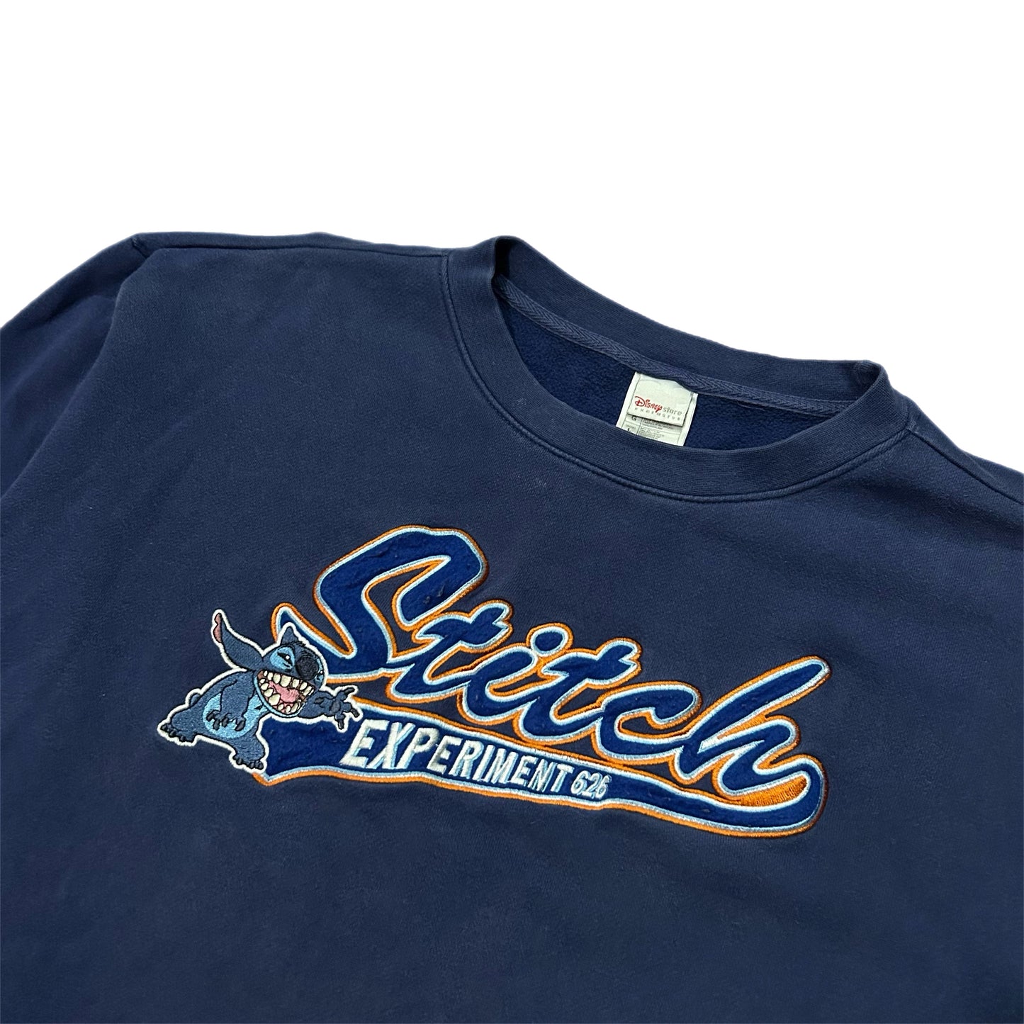 (L) Vintage Disney 'Stitch Experience' Embroidered Navy Blue Crewneck