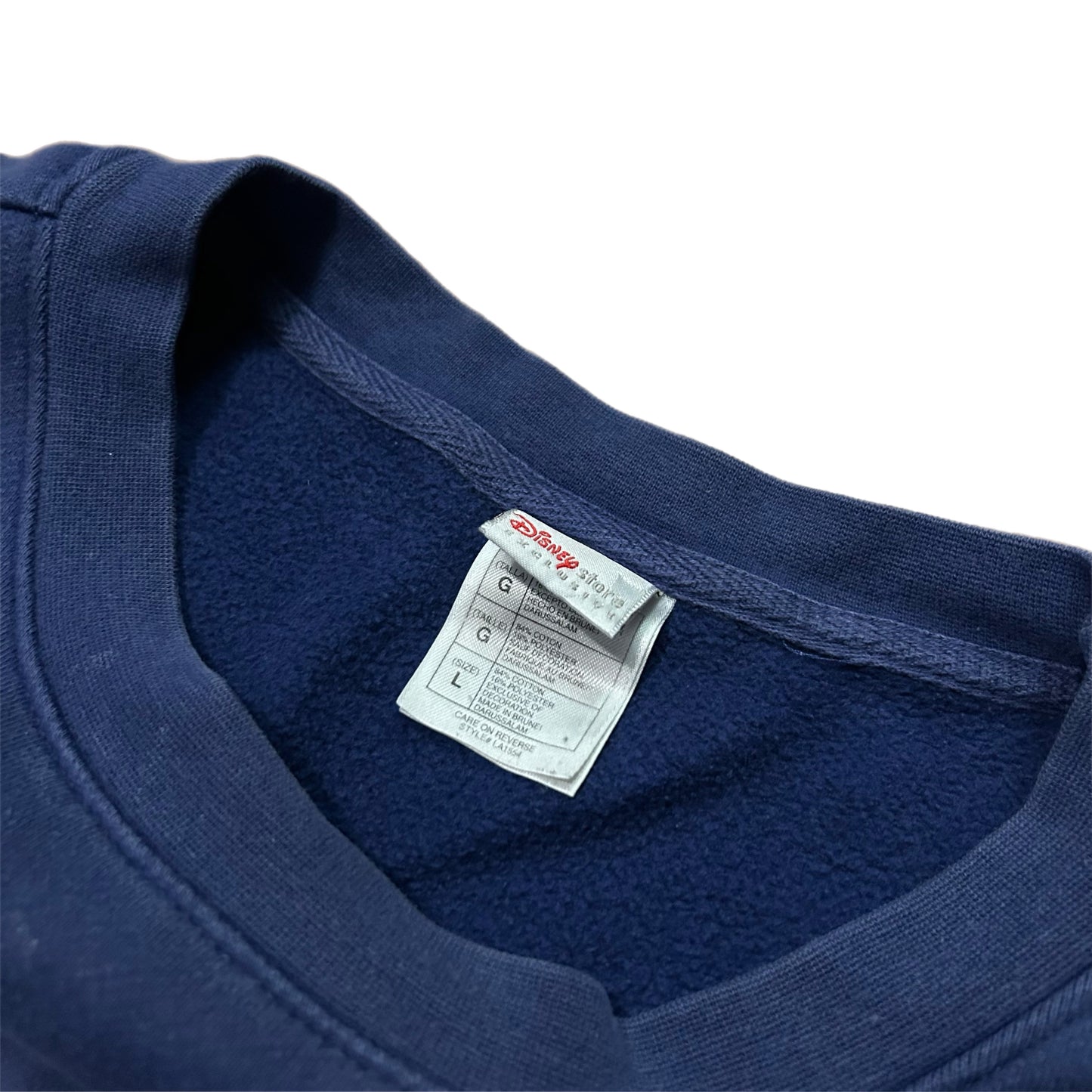 (L) Vintage Disney 'Stitch Experience' Embroidered Navy Blue Crewneck