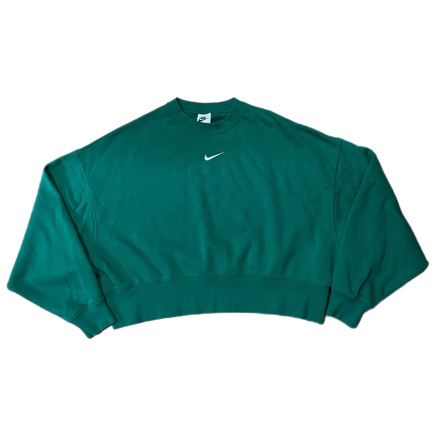 (S) Nike Womens Center Swoosh Green Cropped Crewneck