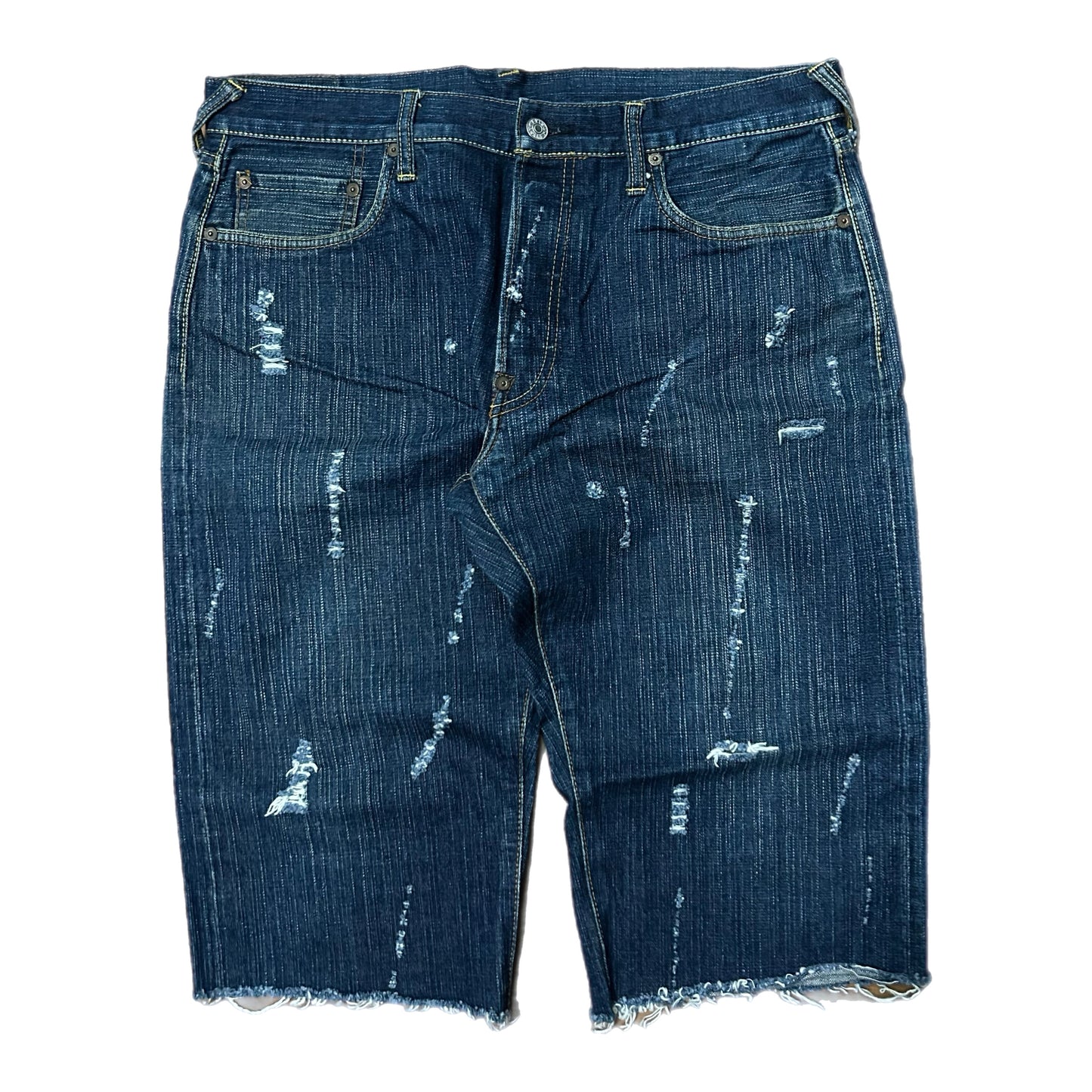 (36) Vintage Evisu Paint Splatter Jean Shorts
