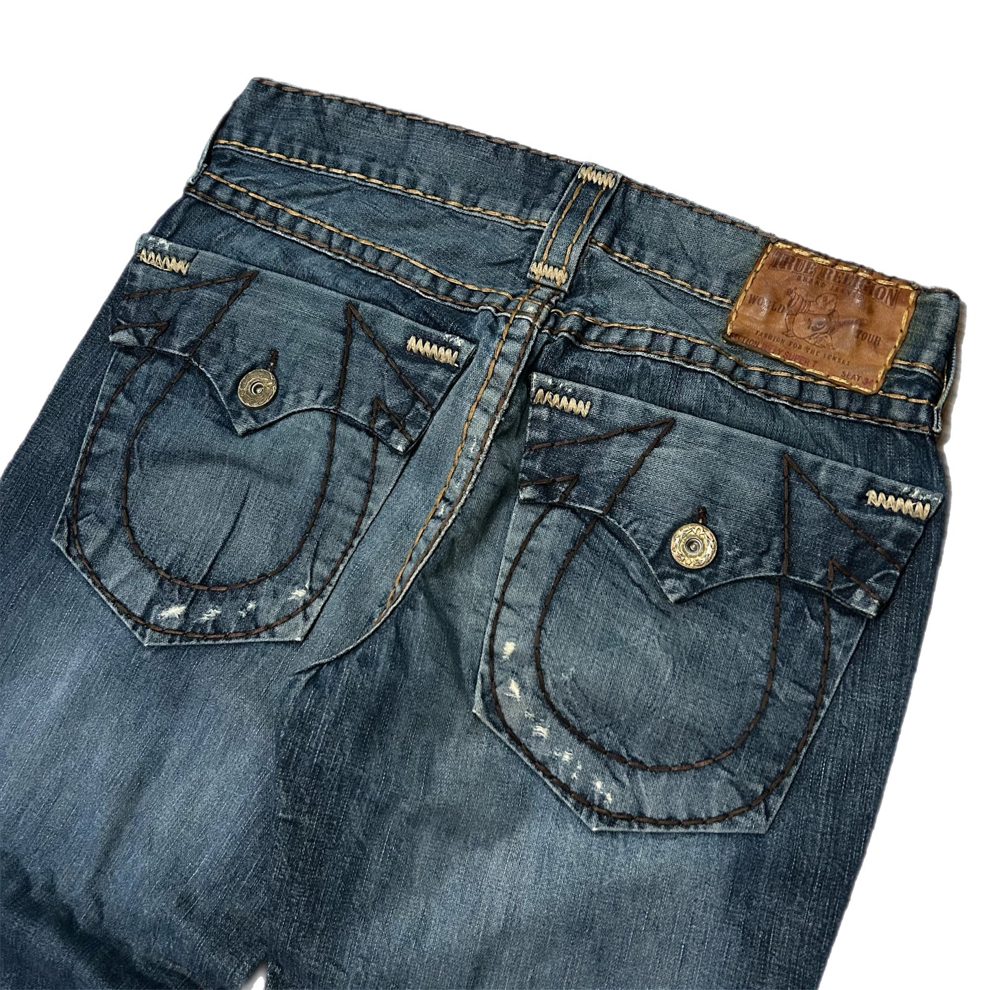 (33) Y2K True Religion Black Stitch Boot Cut Jeans