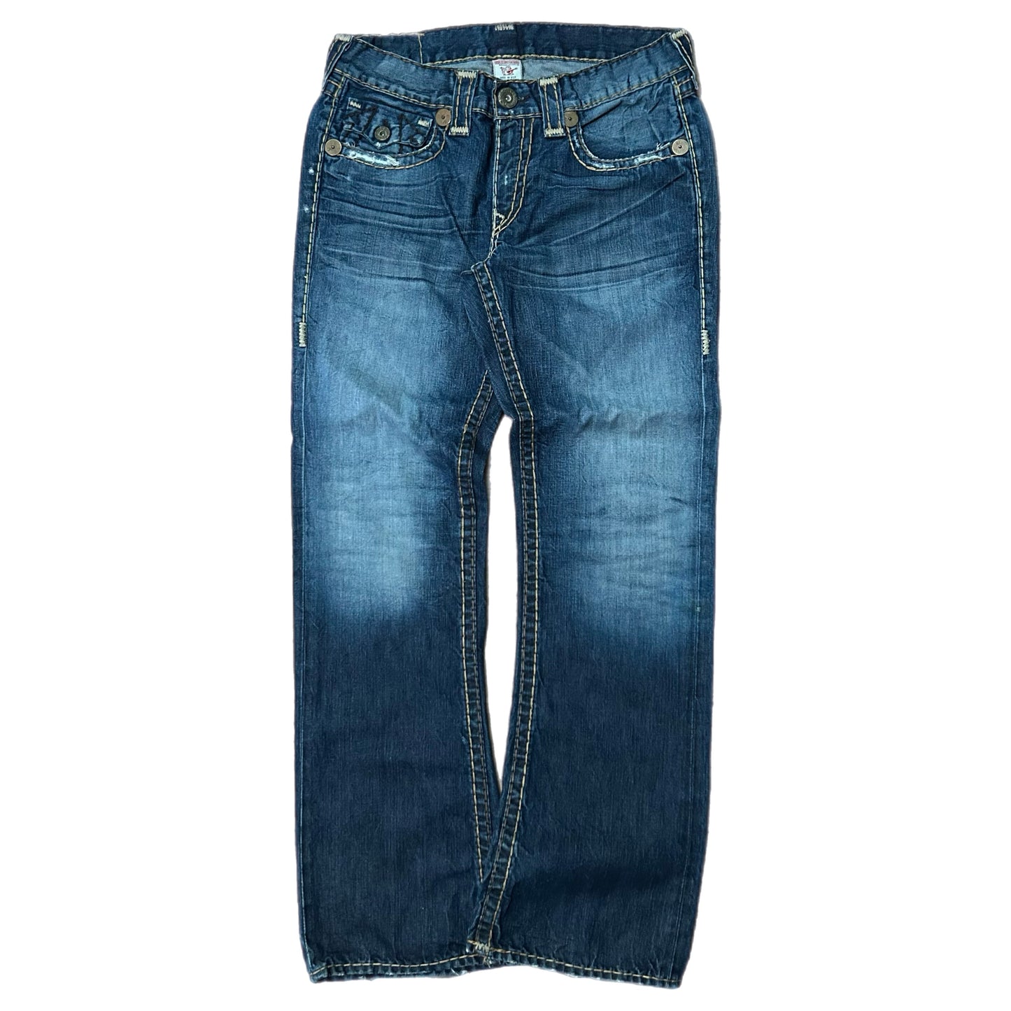 (33) Y2K True Religion Black Stitch Boot Cut Jeans
