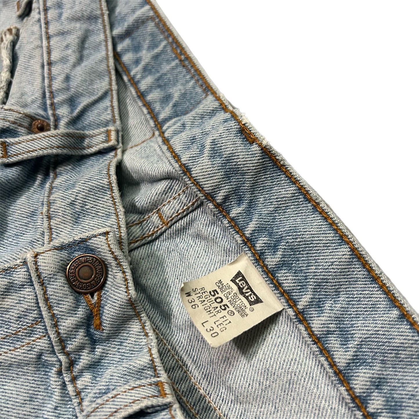 (36) 1990s Levi 505 Orange Tab Light Wash Denim