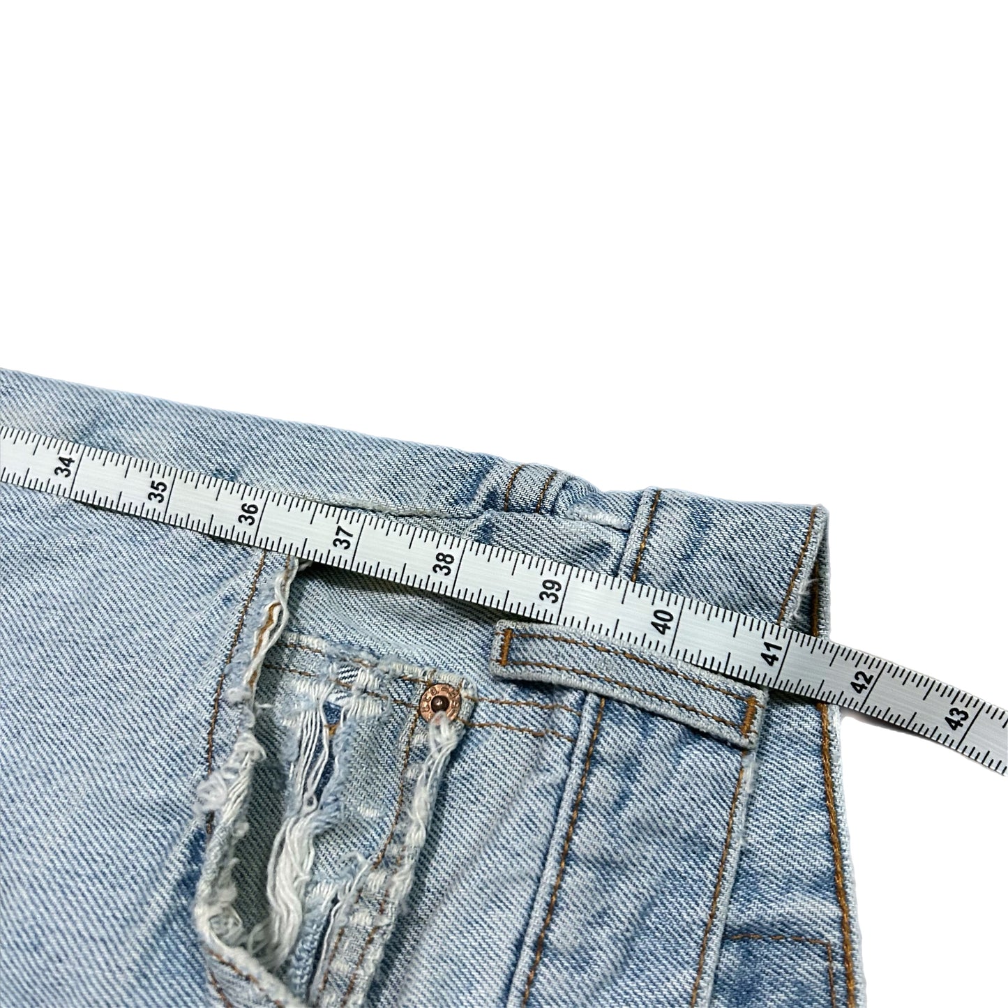 (36) 1990s Levi 505 Orange Tab Light Wash Denim