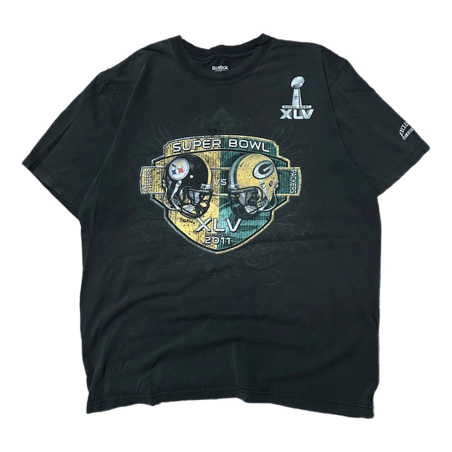 (XL) 2011 Superbowl Reebok Steelers v Packers Black Shirt