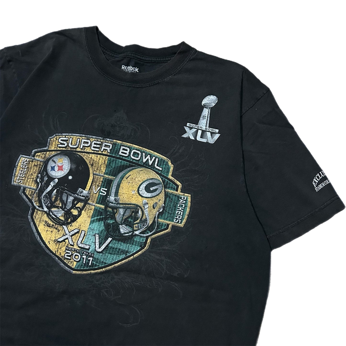 (XL) 2011 Superbowl Reebok Steelers v Packers Black Shirt