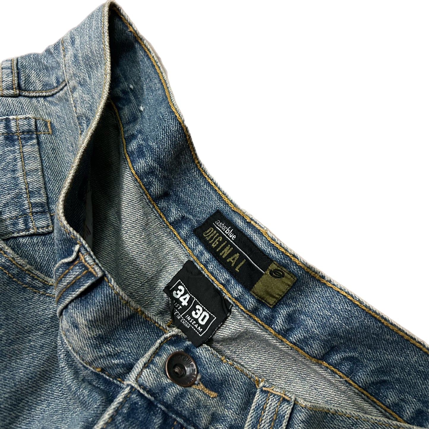 (34) Y2K Anchor Blue Baggy Denim