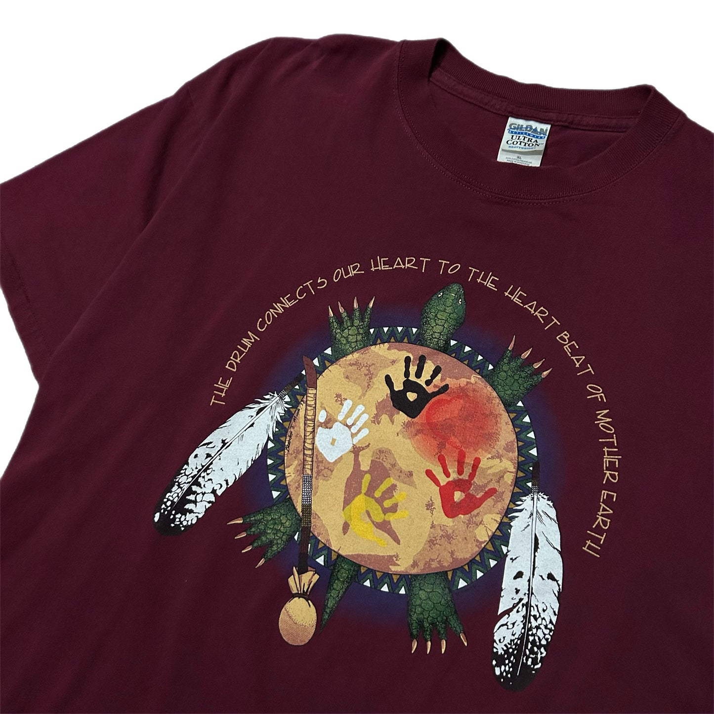 (XL) Vintage 90s Heartbreak Of Mother Earth Turtle Burgundy Shirt