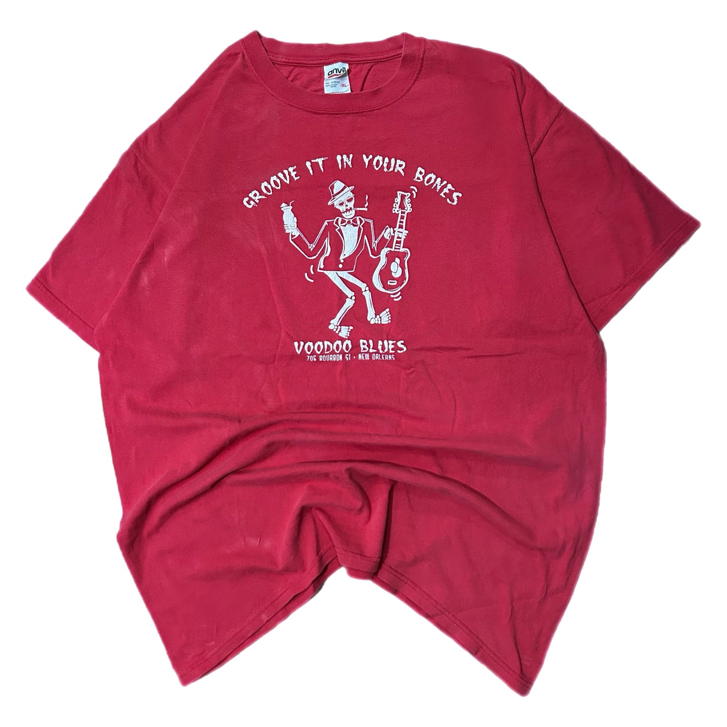 (XL) Vintage Voodoo Blues Skeleton Bones Red Shirt
