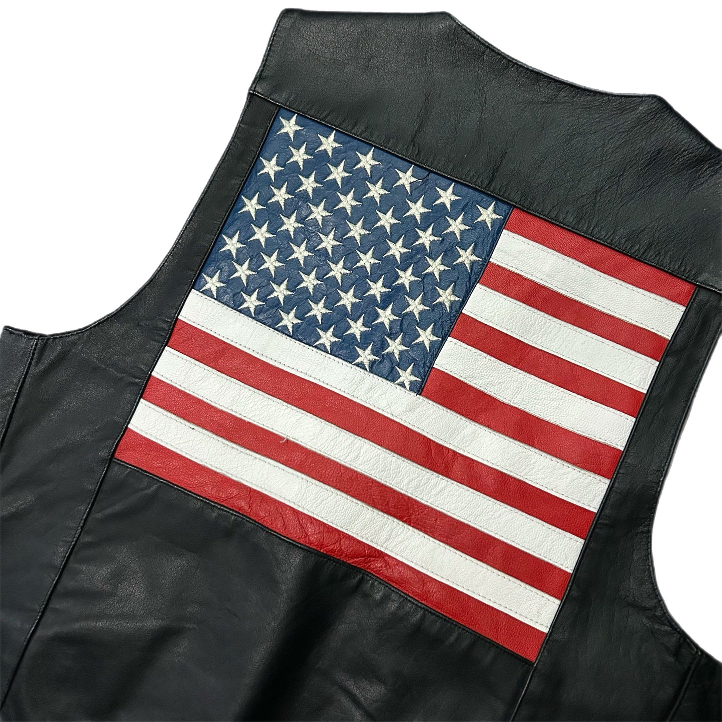 (M) Vintage Rock Solid USA American Flag Leather Vest