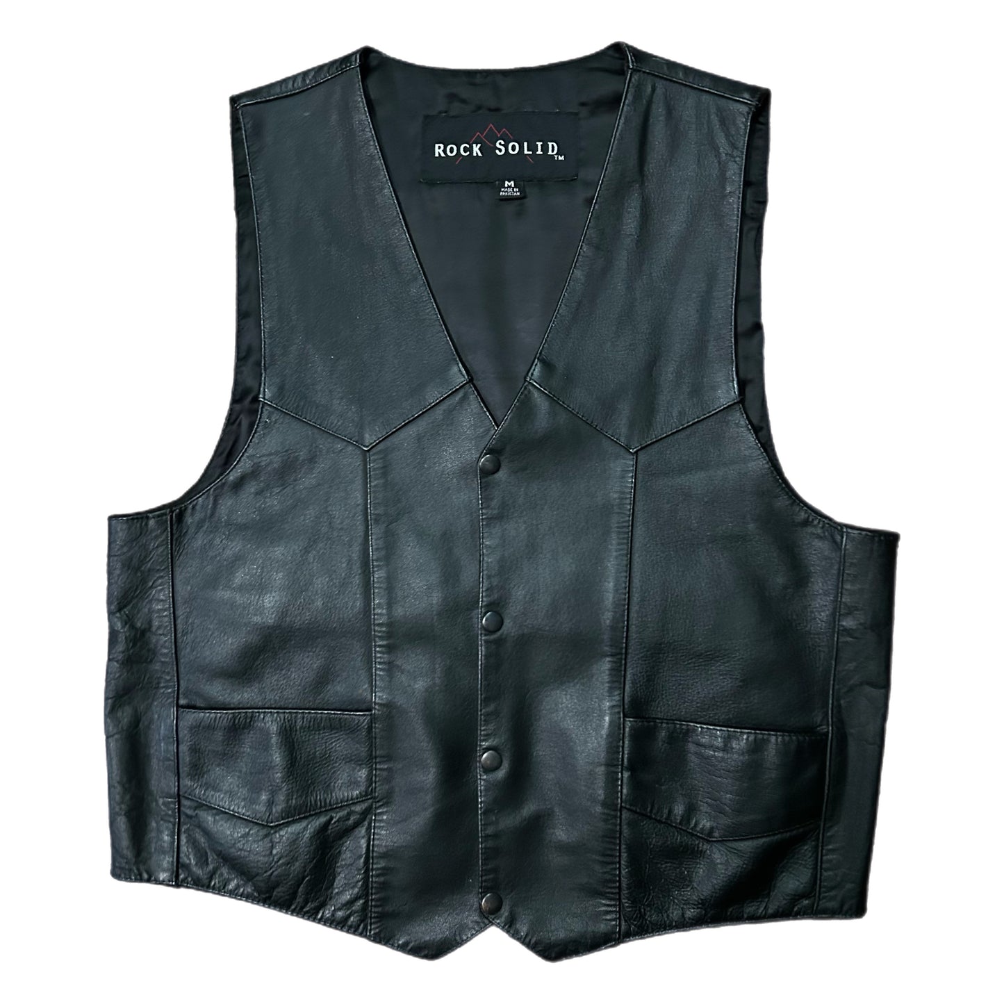 (M) Vintage Rock Solid USA American Flag Leather Vest