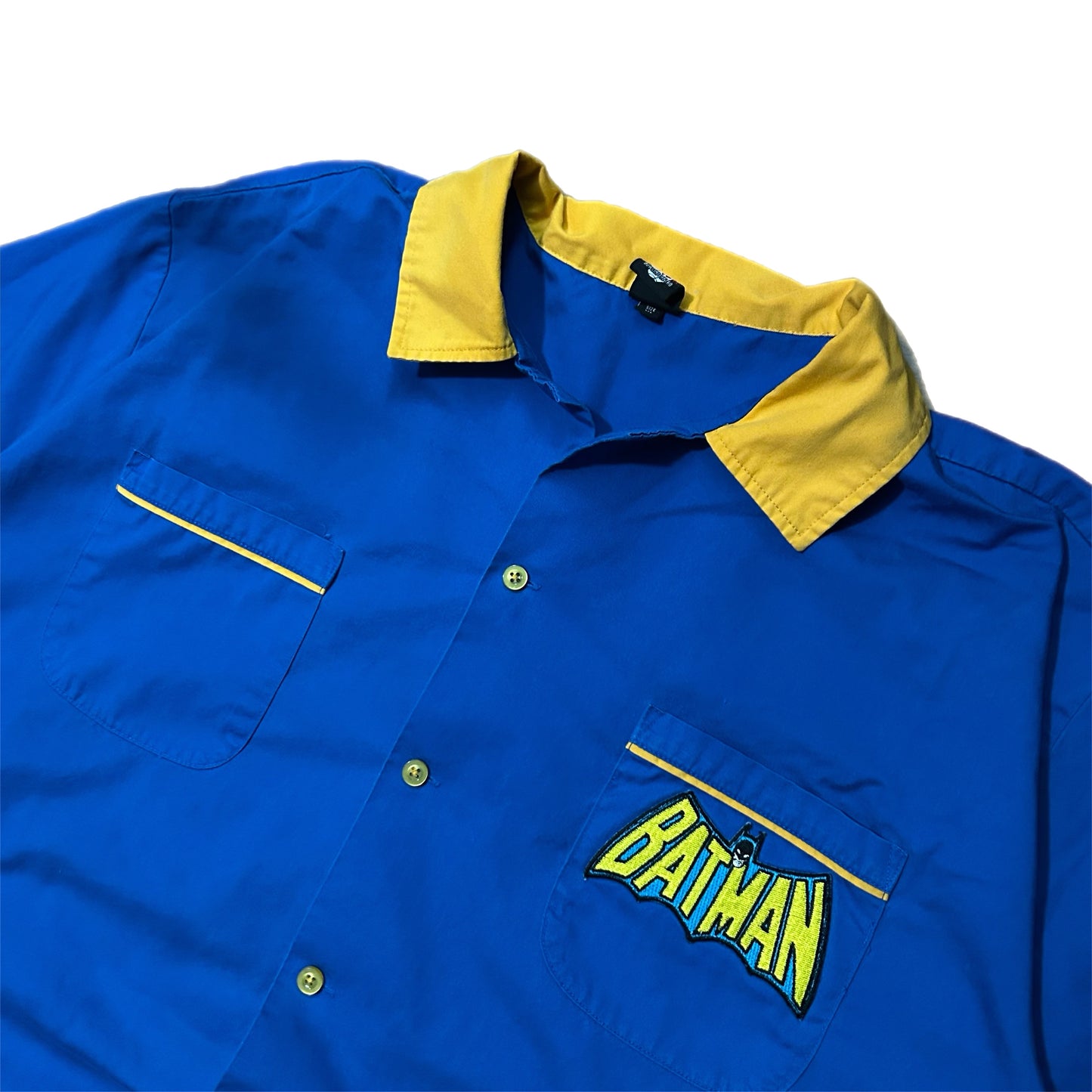 (XL) Vintage Batman Logo Embroidery Bowling Shirt
