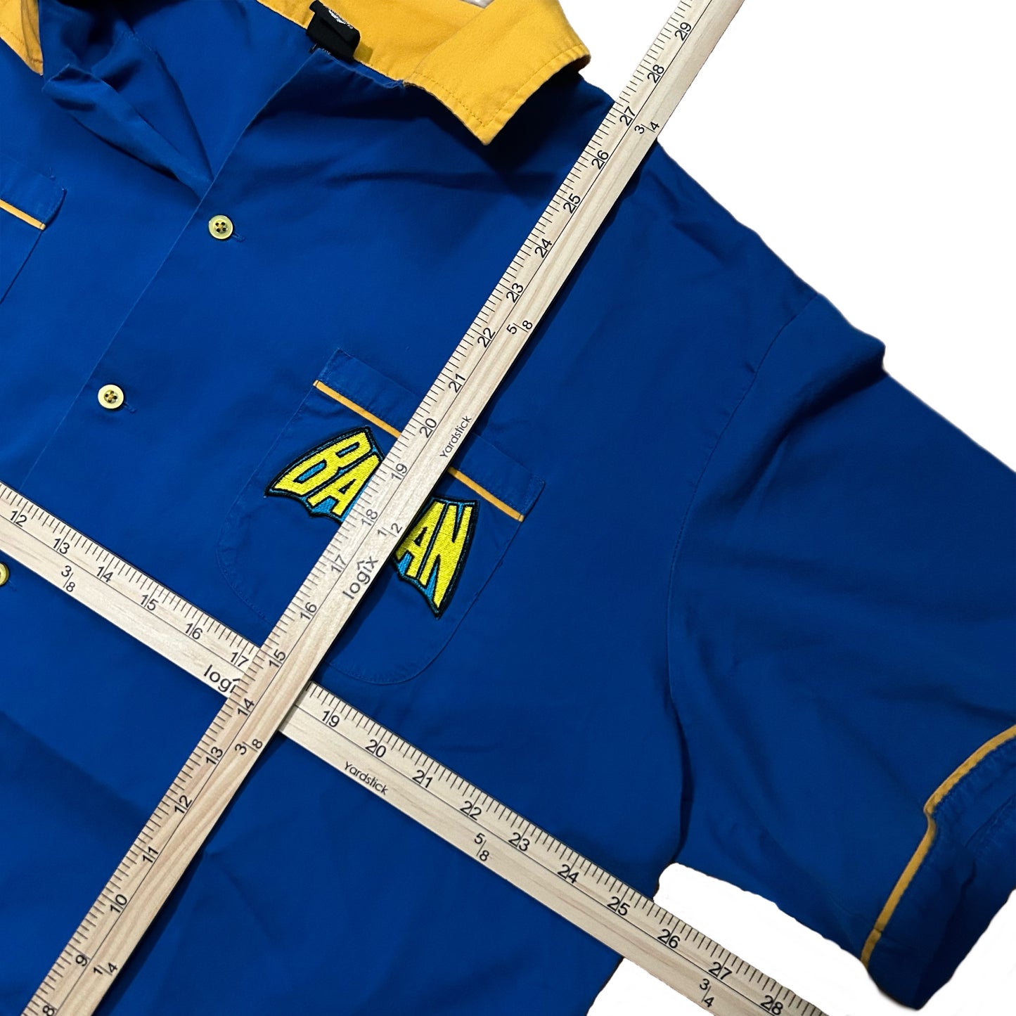 (XL) Vintage Batman Logo Embroidery Bowling Shirt