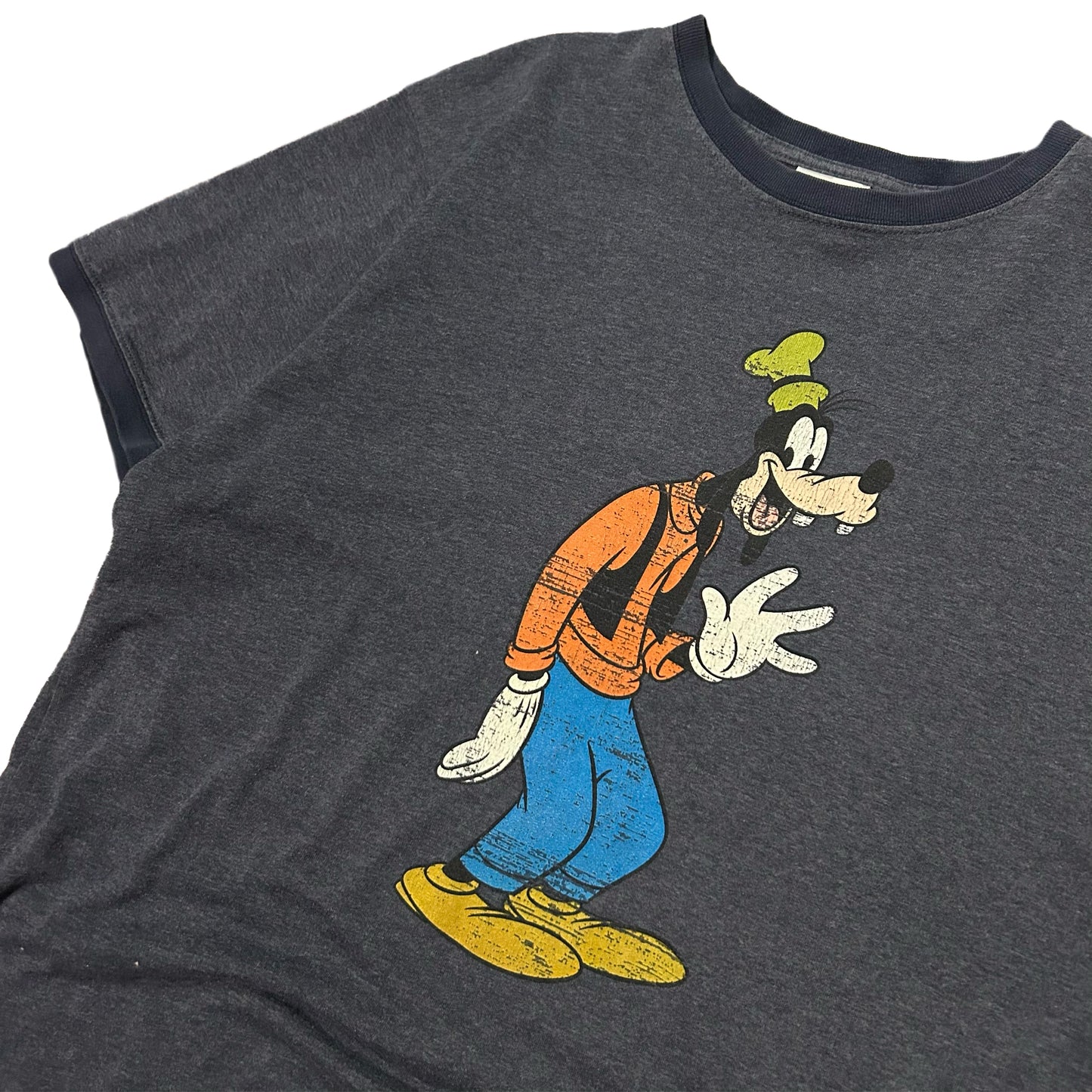 (L) Y2K Disney Goofy Grey Ringer Tee